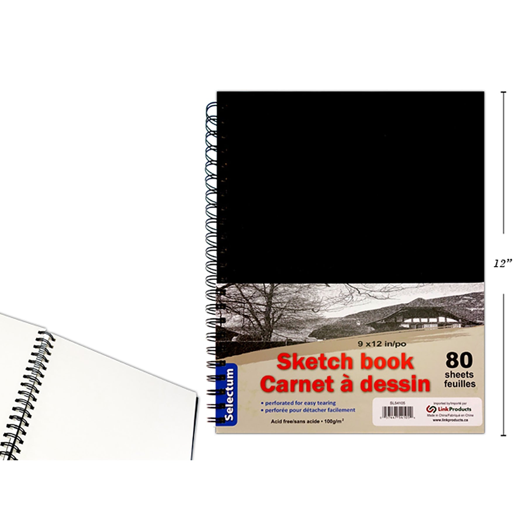 Selectum Hard Cover Coil Sketch Book 160 Pages 9x12in