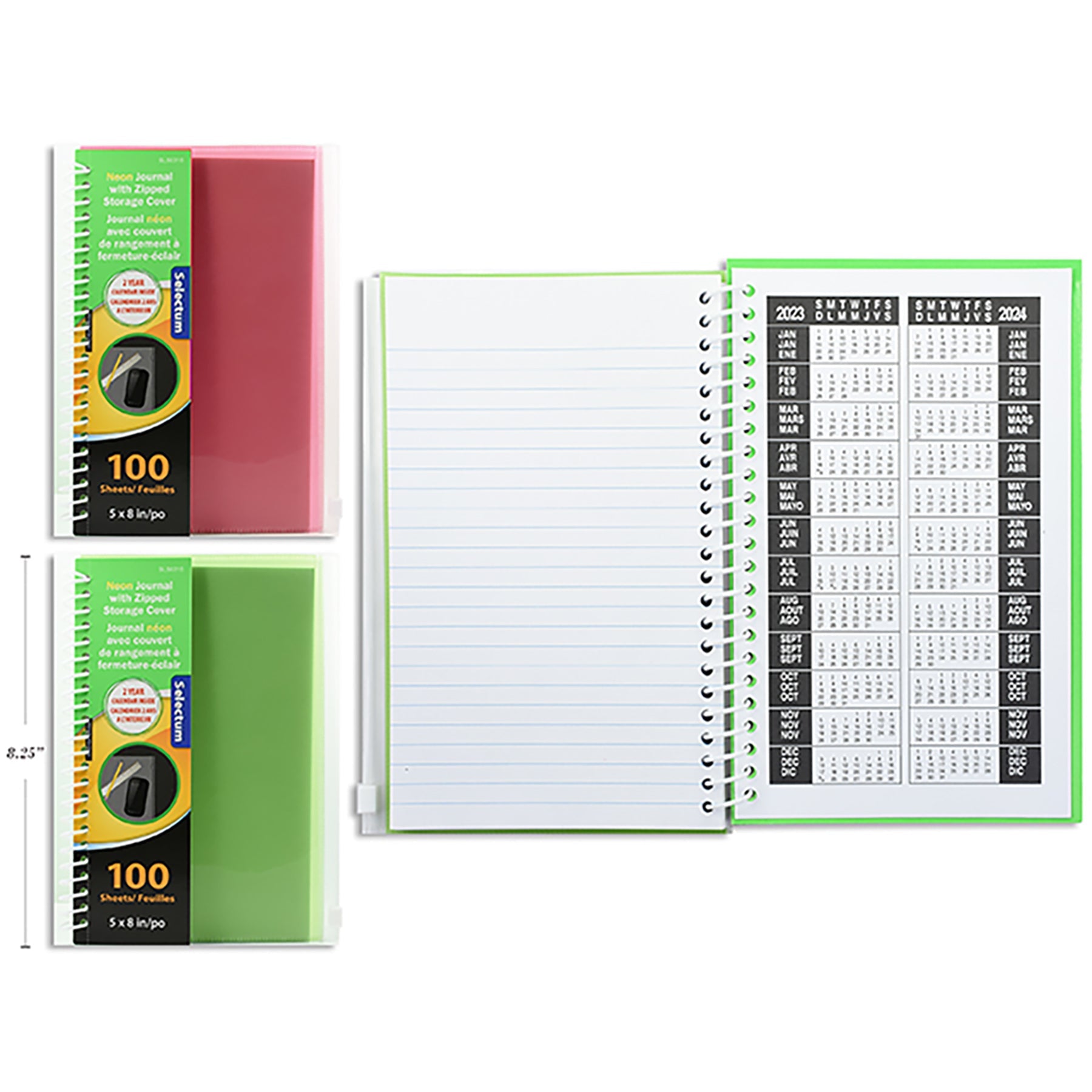 Selectum Notebook Neon Plastic Cover 100 Sheets 2 Year Calendar Included 5x8in