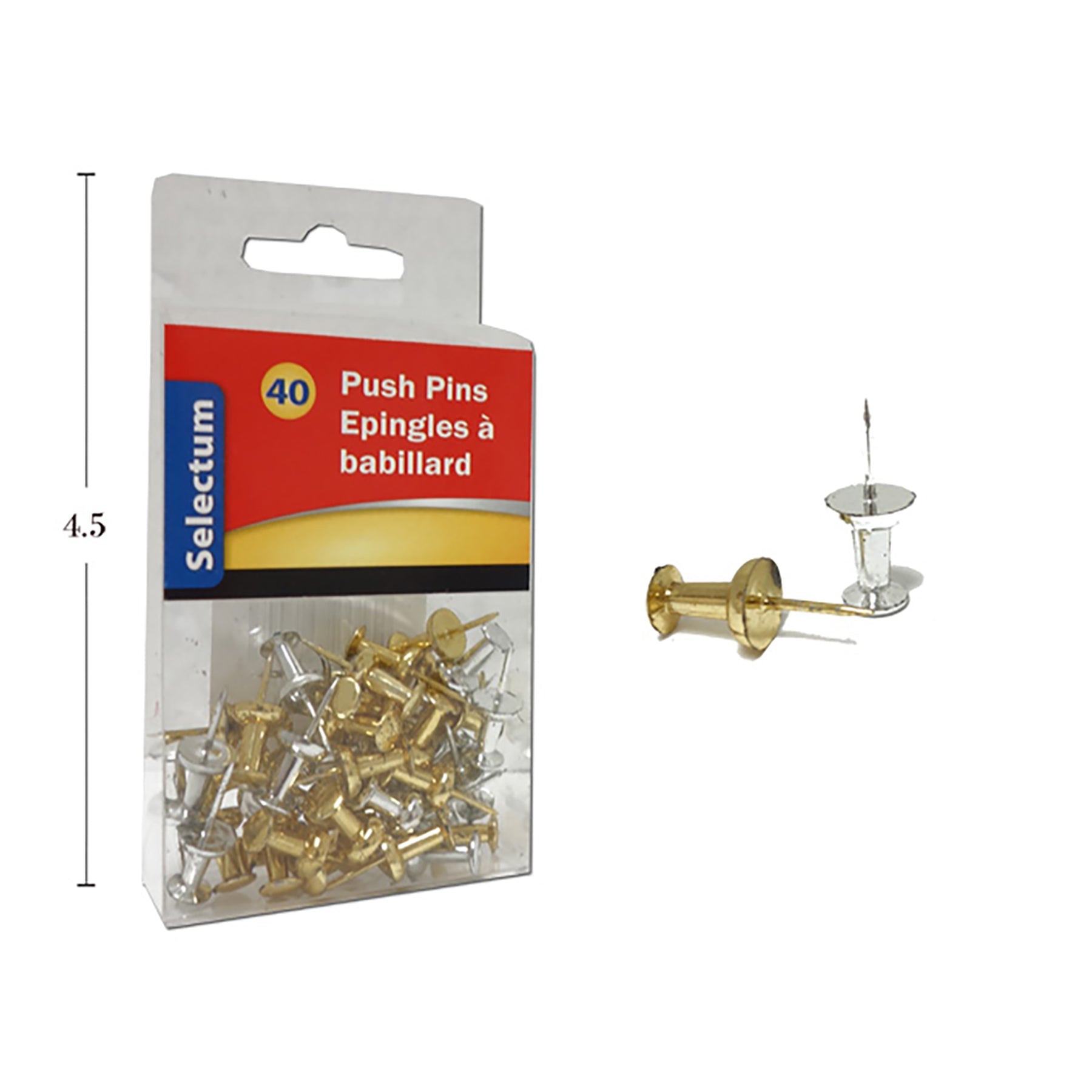 Selectum 40 Push Pins Gold and Silver 0.8in