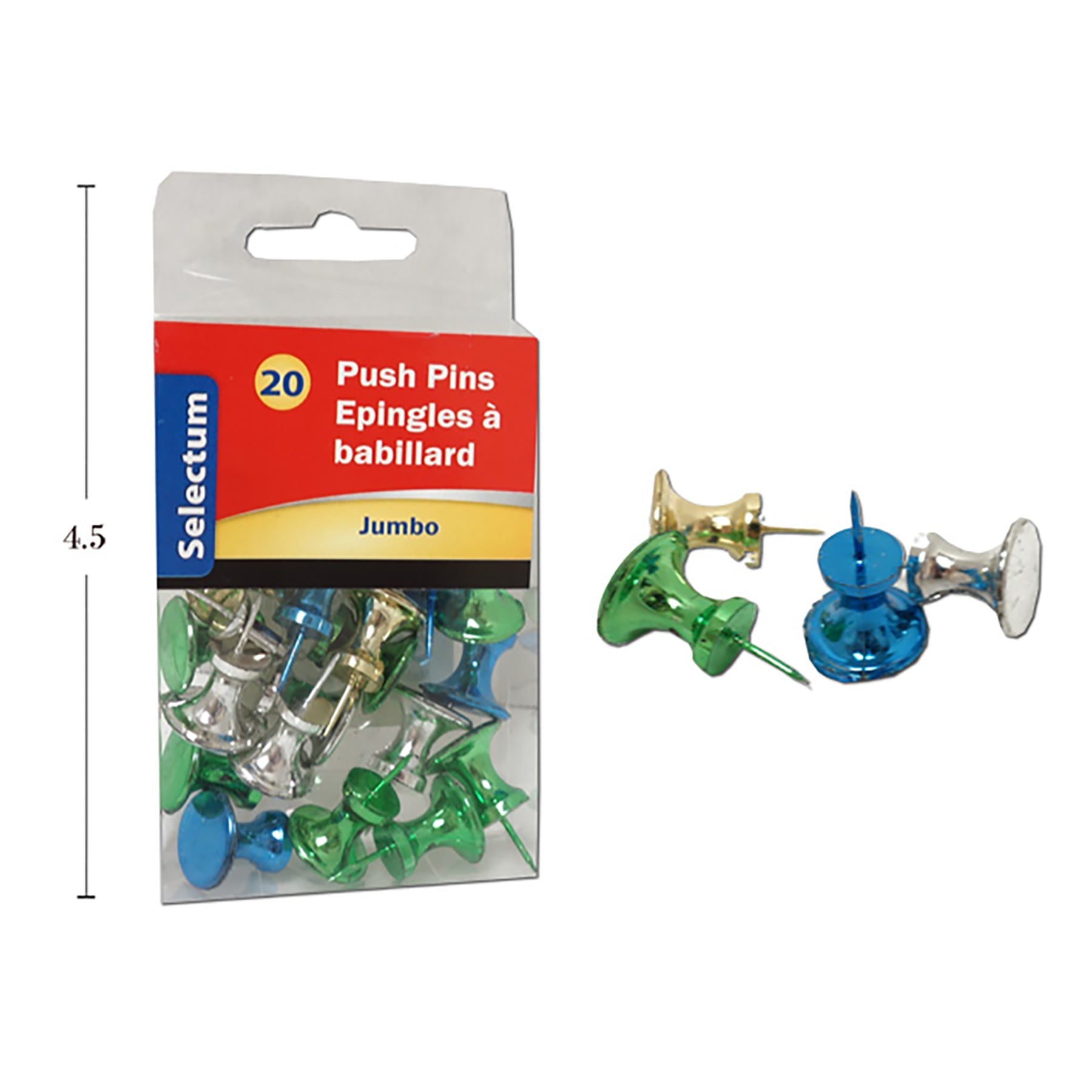 Selectum 20 Push Pins Metallic Color Jumbo 1in