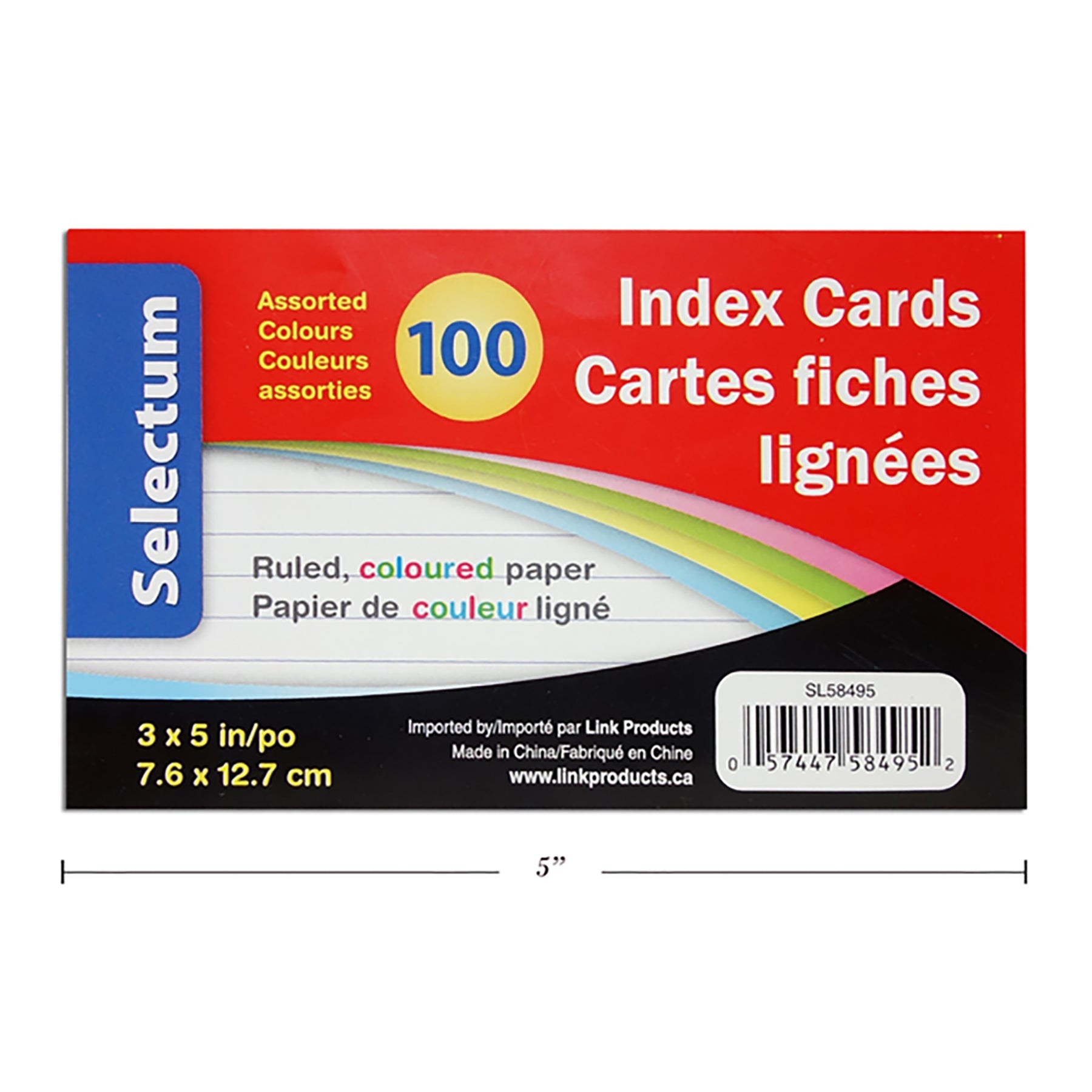 Selectum 100 Index Cards Ruled Colored Paper 3x5in