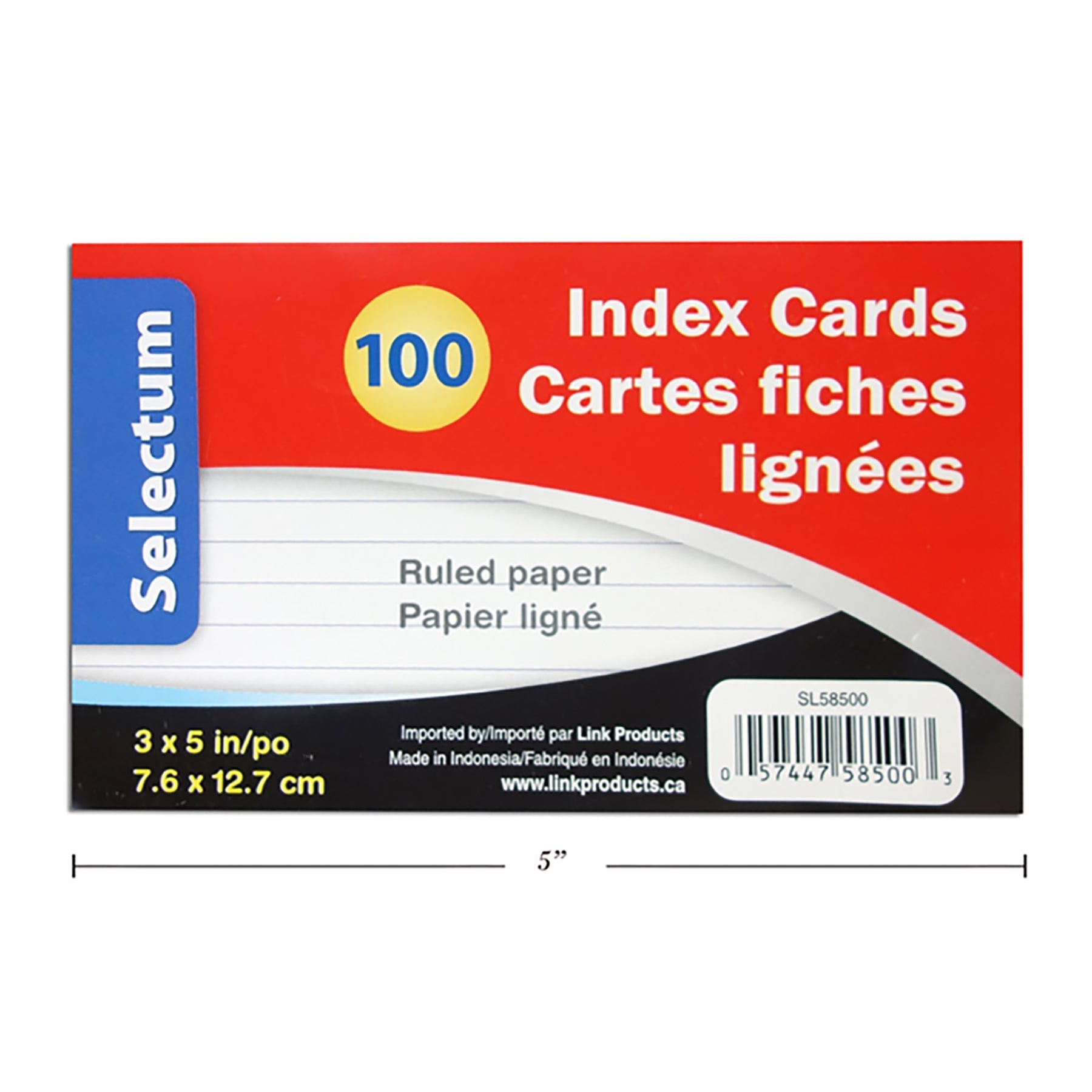 Selectum 100 Index Cards Ruled 1 Side 3x5in