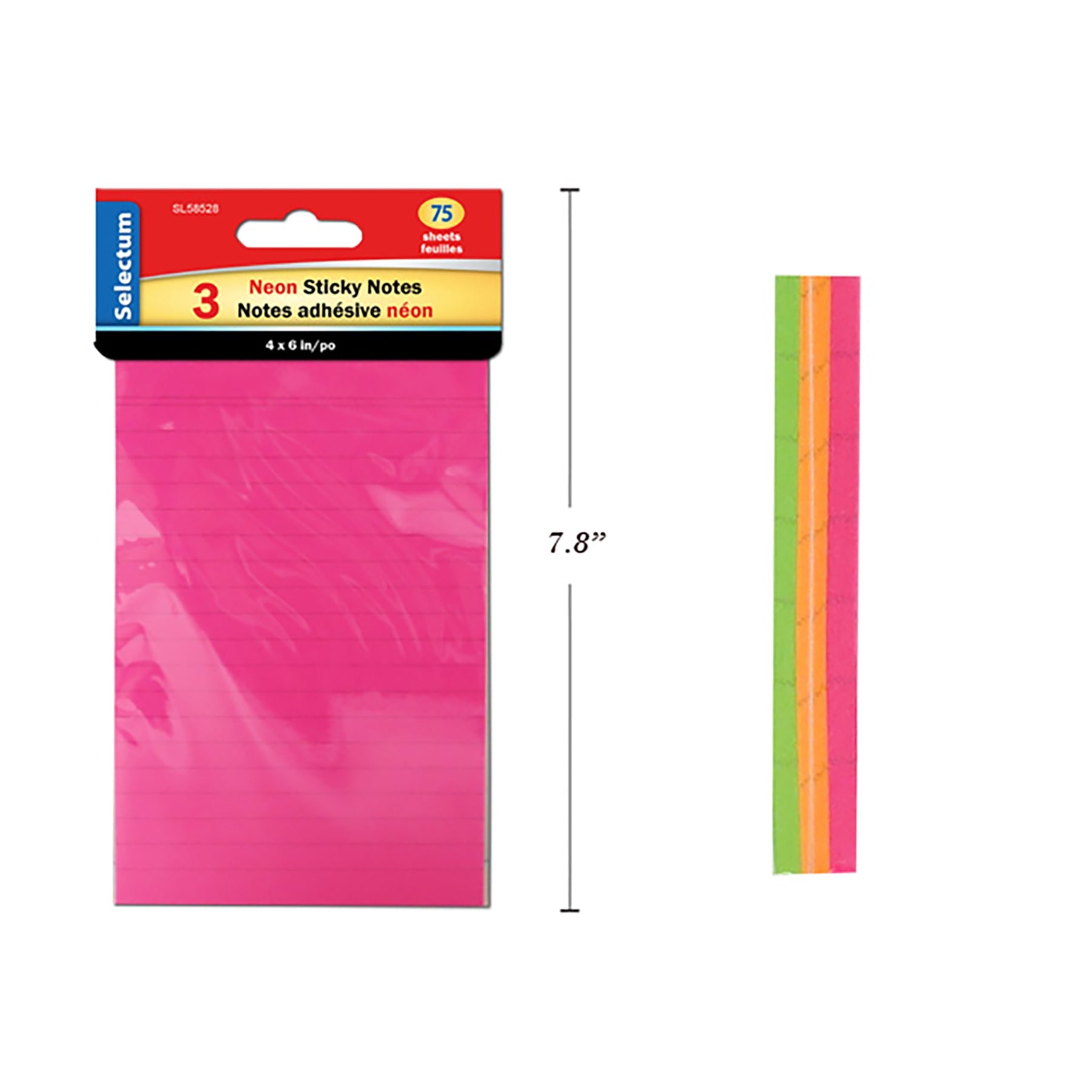 Selectum 75 Sticky Notes Neon Ruled 4x6in