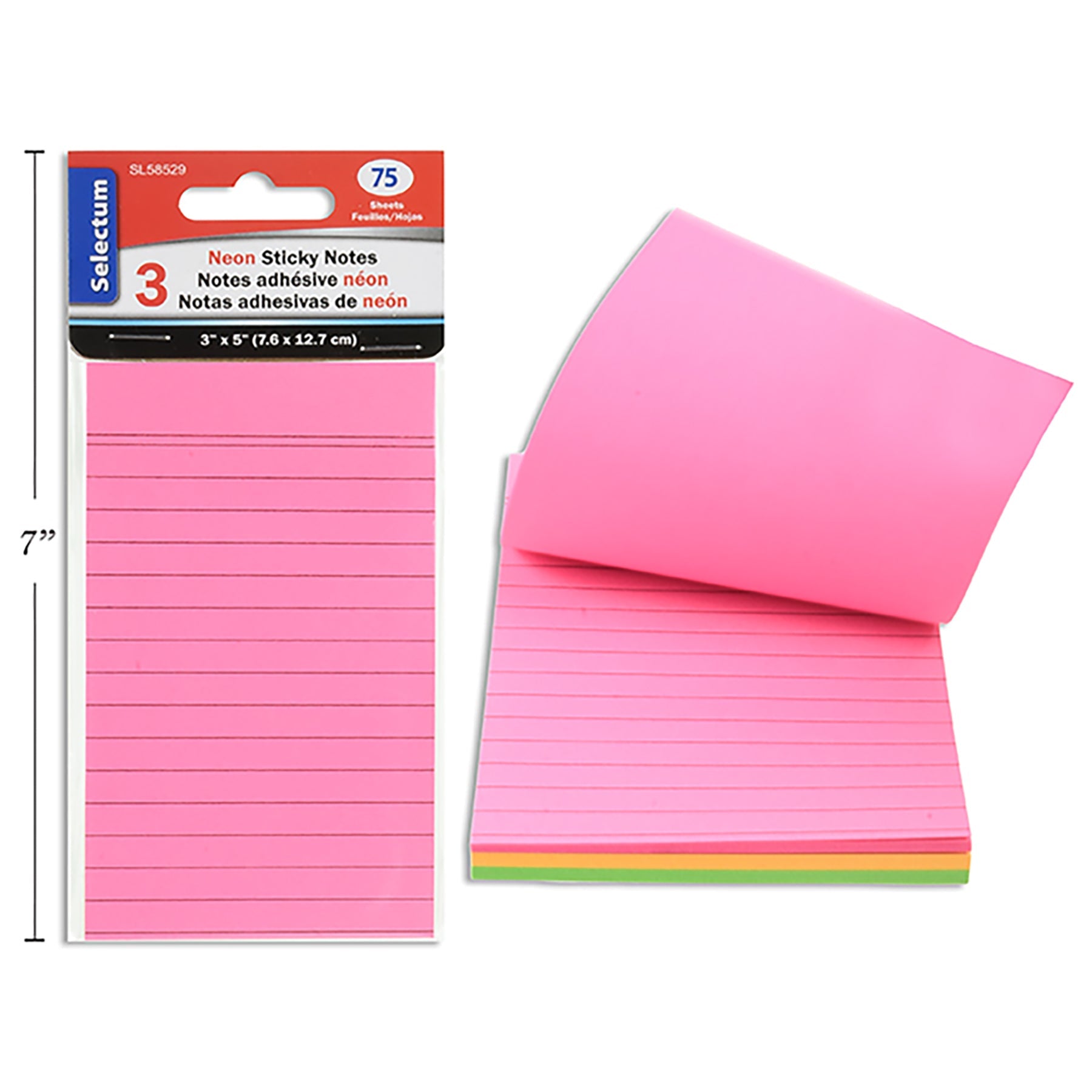 Selectum 75 Sticky Notes Neon Ruled 3x5in