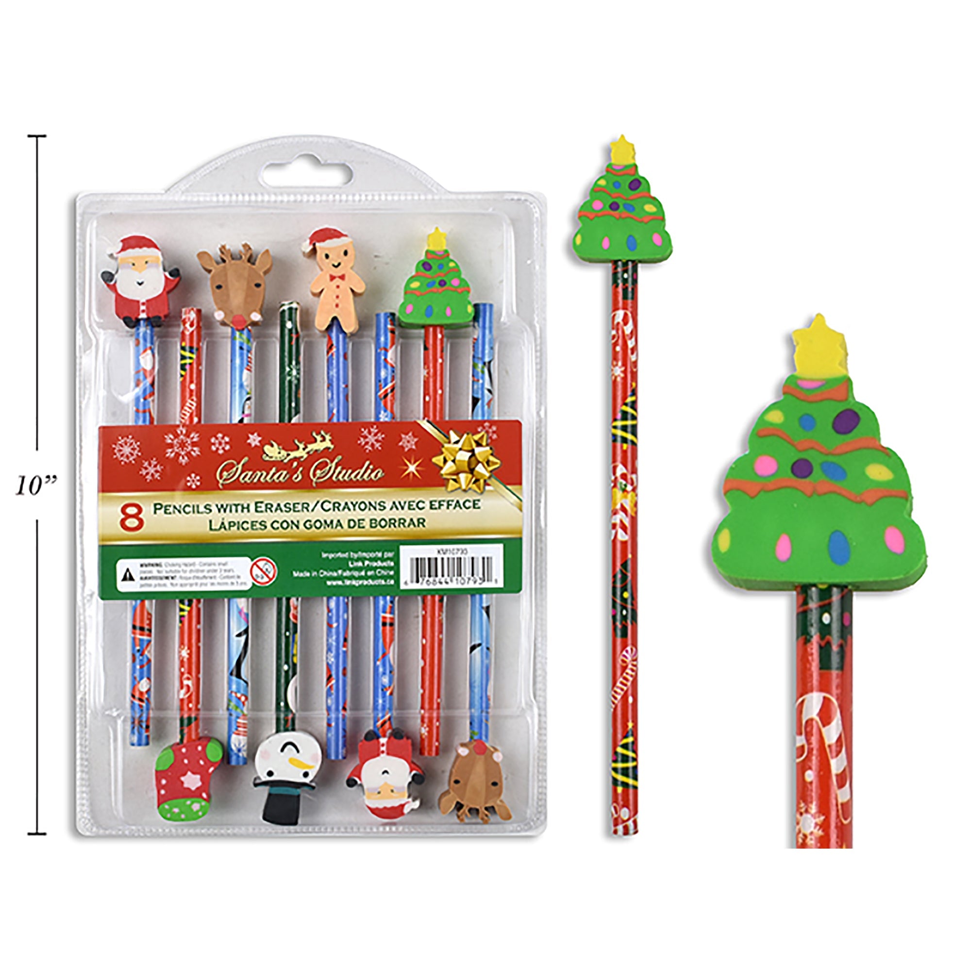 Christmas 8 Pencils with Eraser Topper