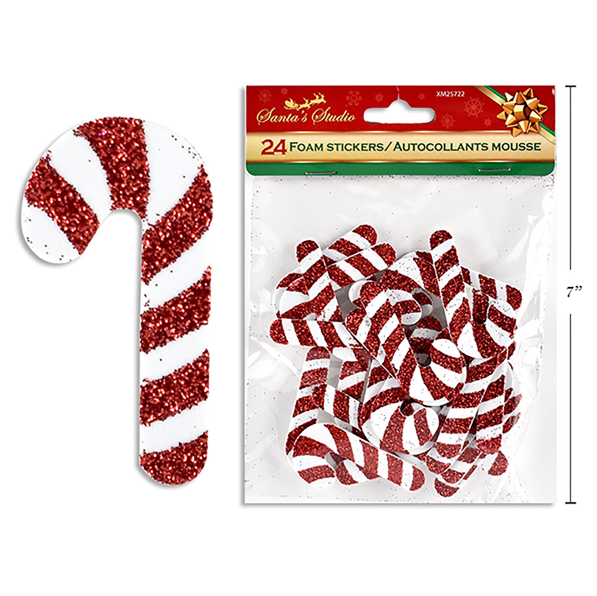 Christmas 24 Glitter EVA Candy Cane Stickers 2in