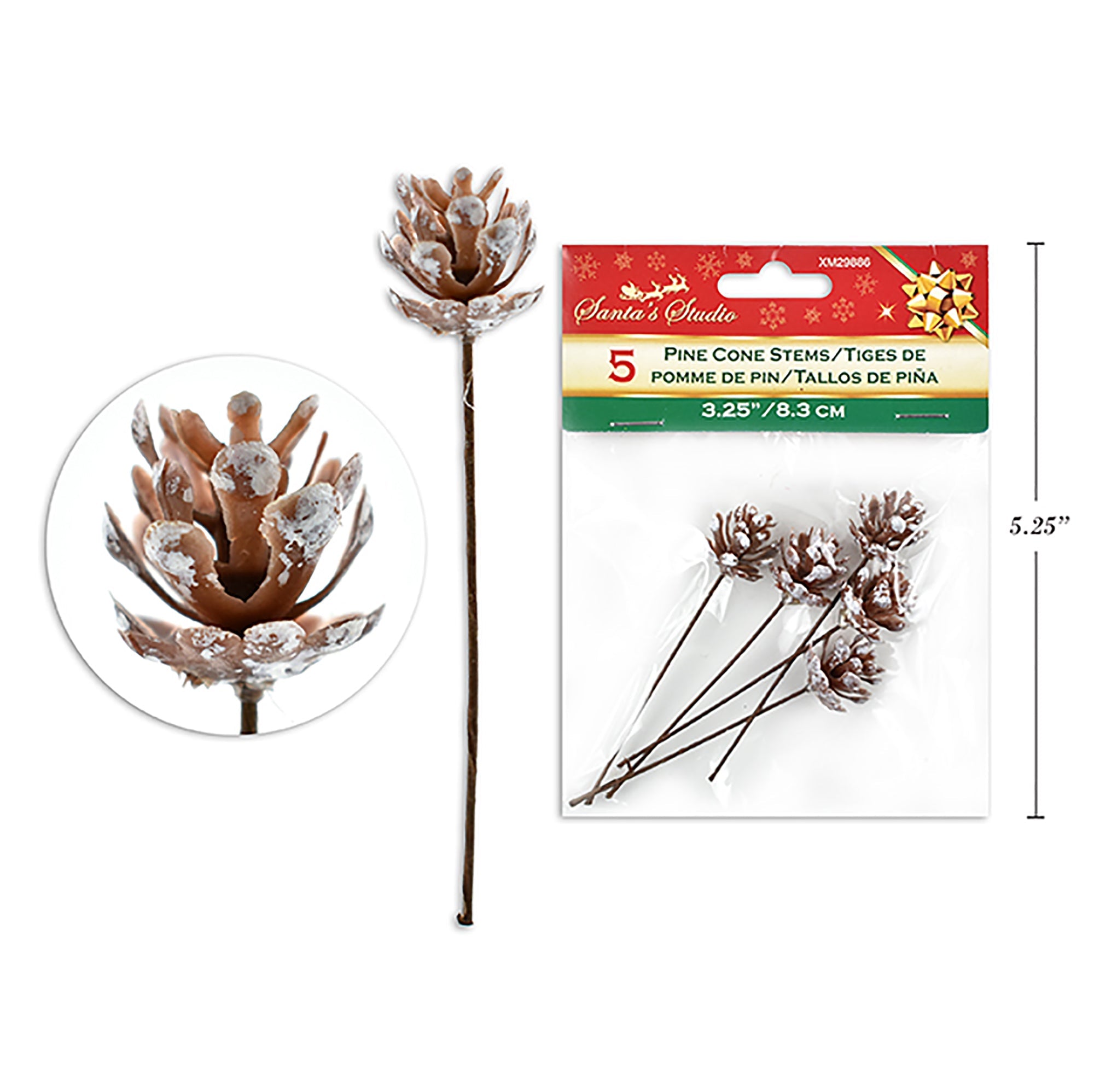 Christmas 5 Pine Cone Stems 3.25in