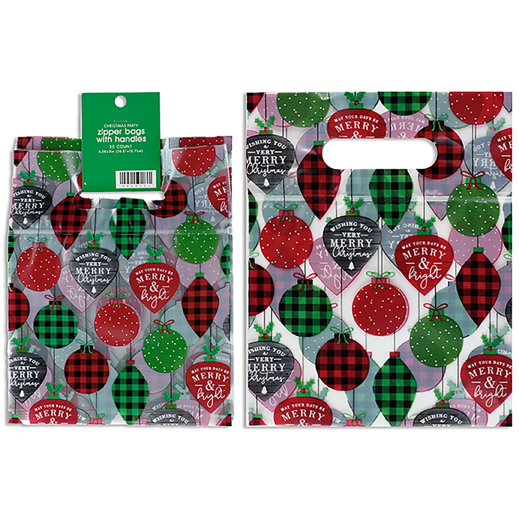 Christmas 12 Printed Zipper Seal Loot Bags with Handle 7.75x6.38in