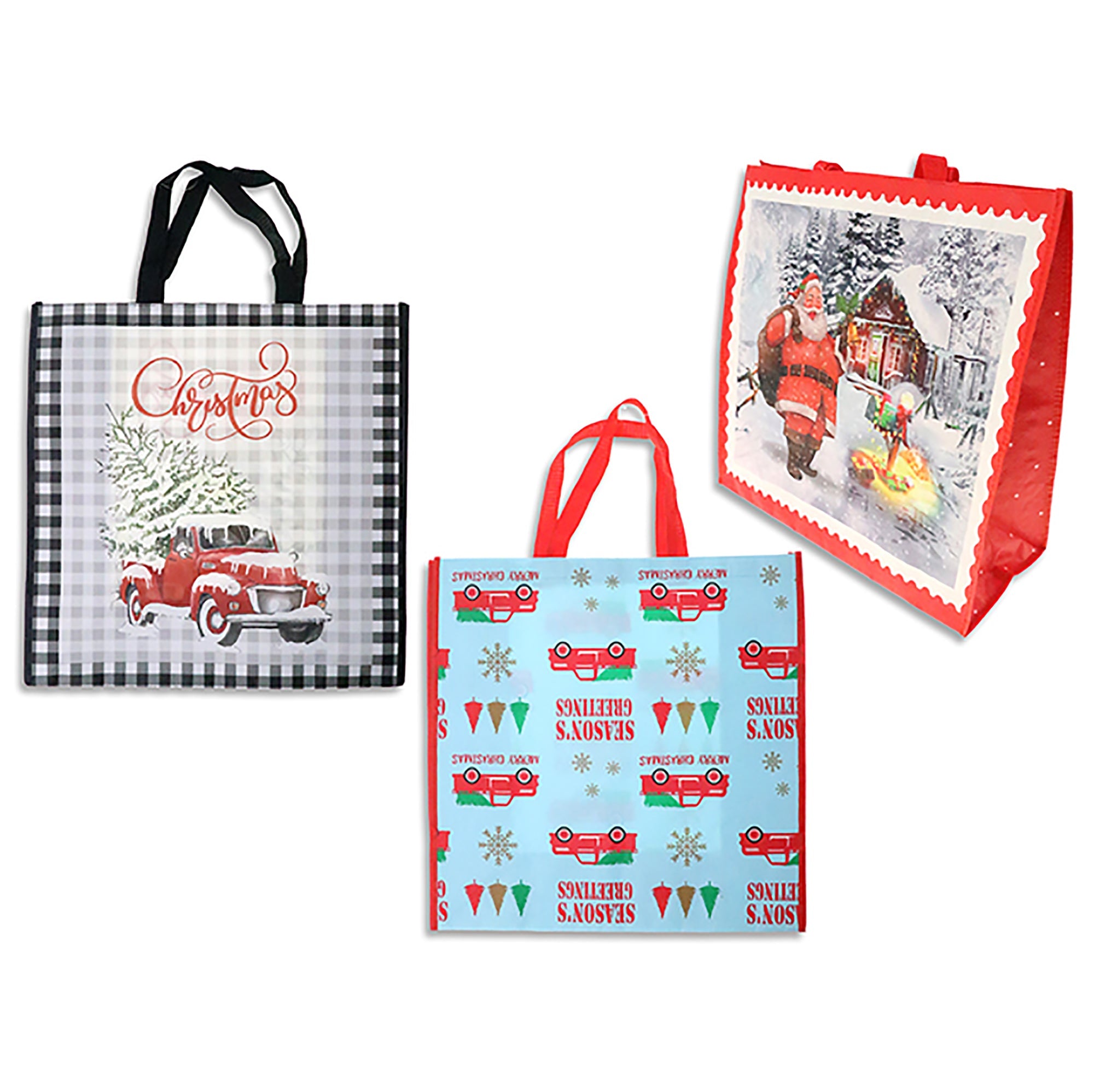 Christmas Coated non-woven Bag with Colored Piping 17.7x17.7in VRT