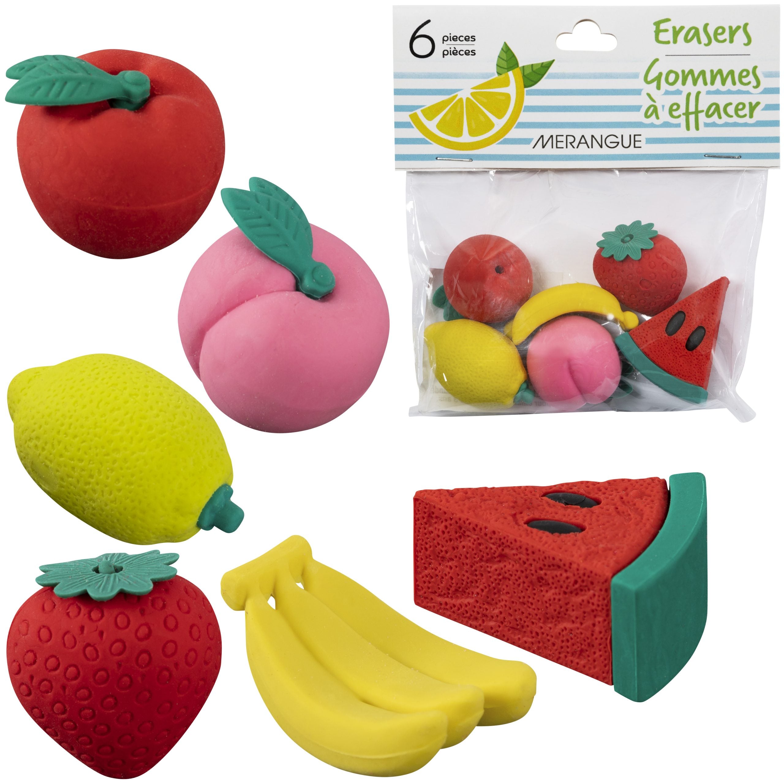 Merangue 6 Fruit Shaped Erasers