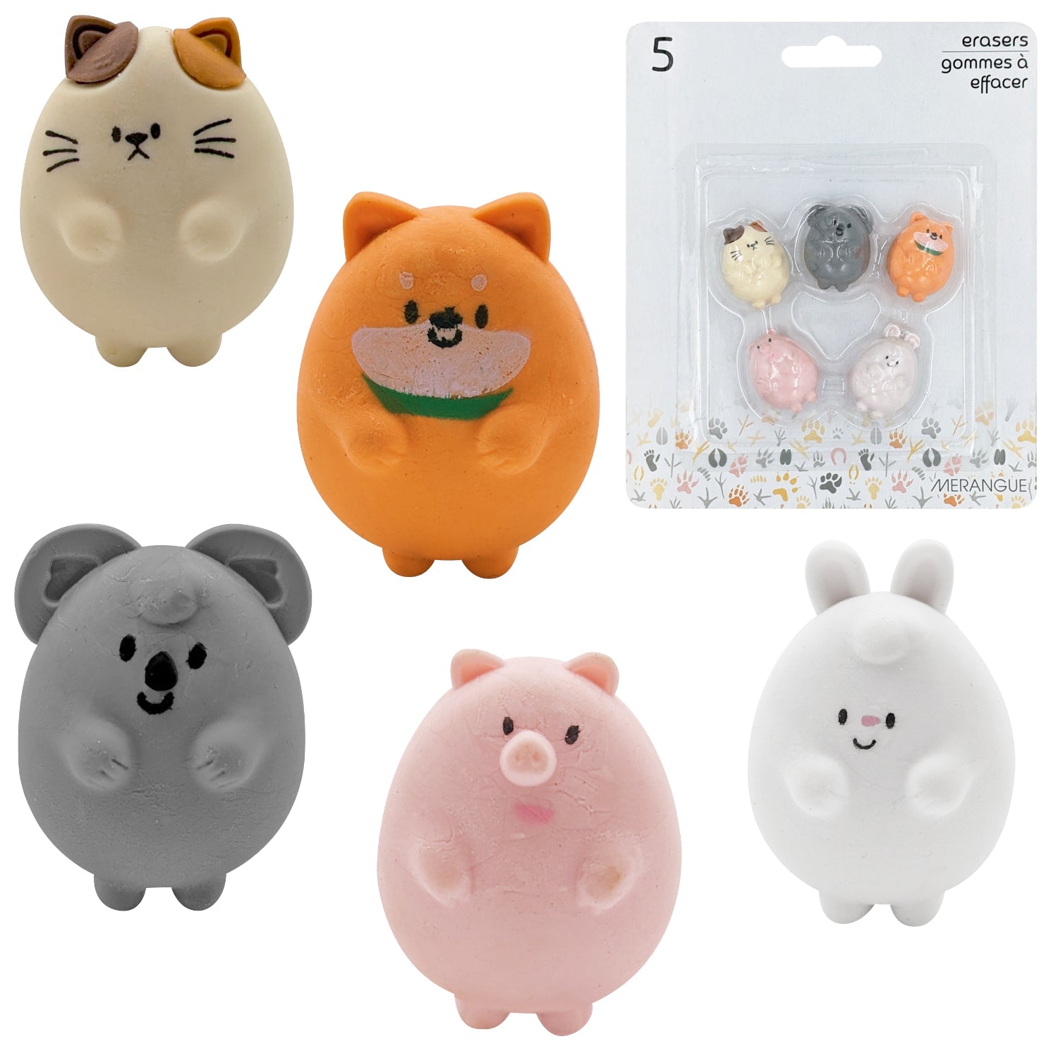 Merangue 5 Chunky Animal Shaped Erasers