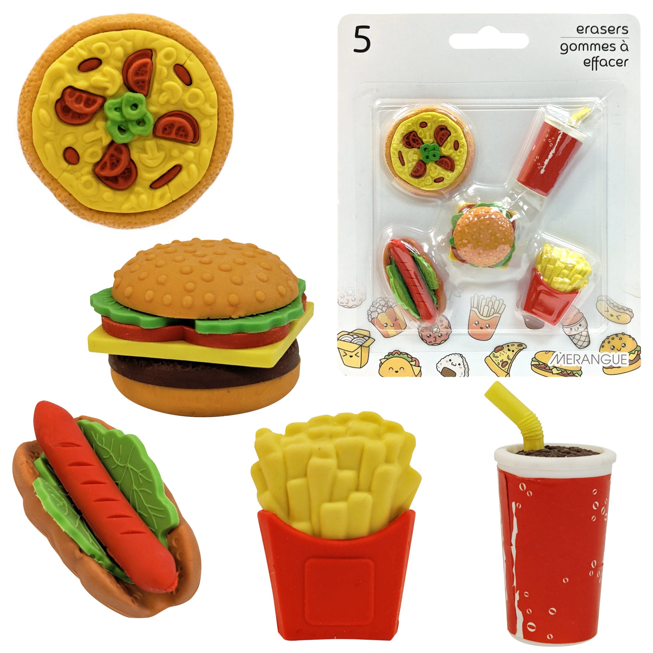 Merangue 5 Fast Food Shaped Erasers 