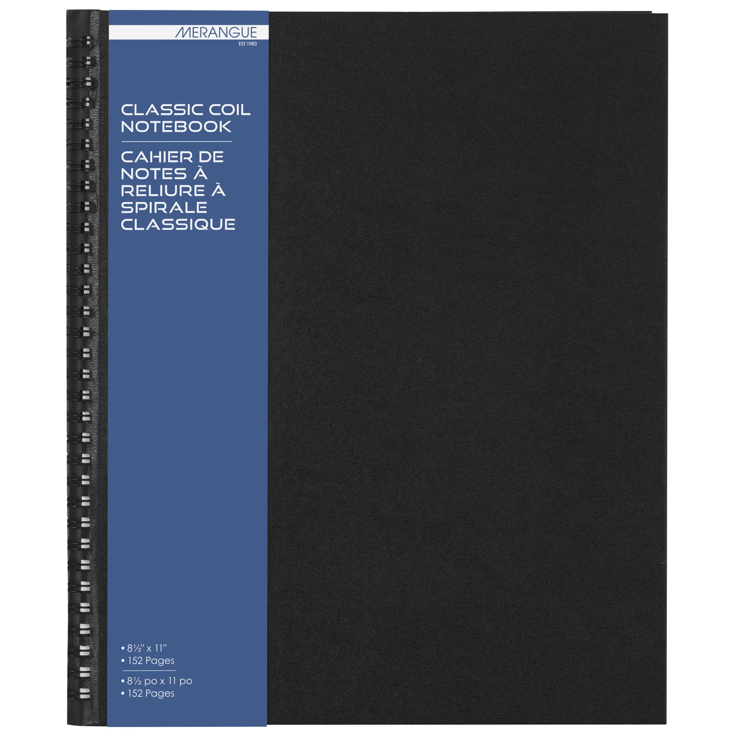 Merangue Classic Coiled Hard Cover Black Notebook - 152 Pages 8.5x11in