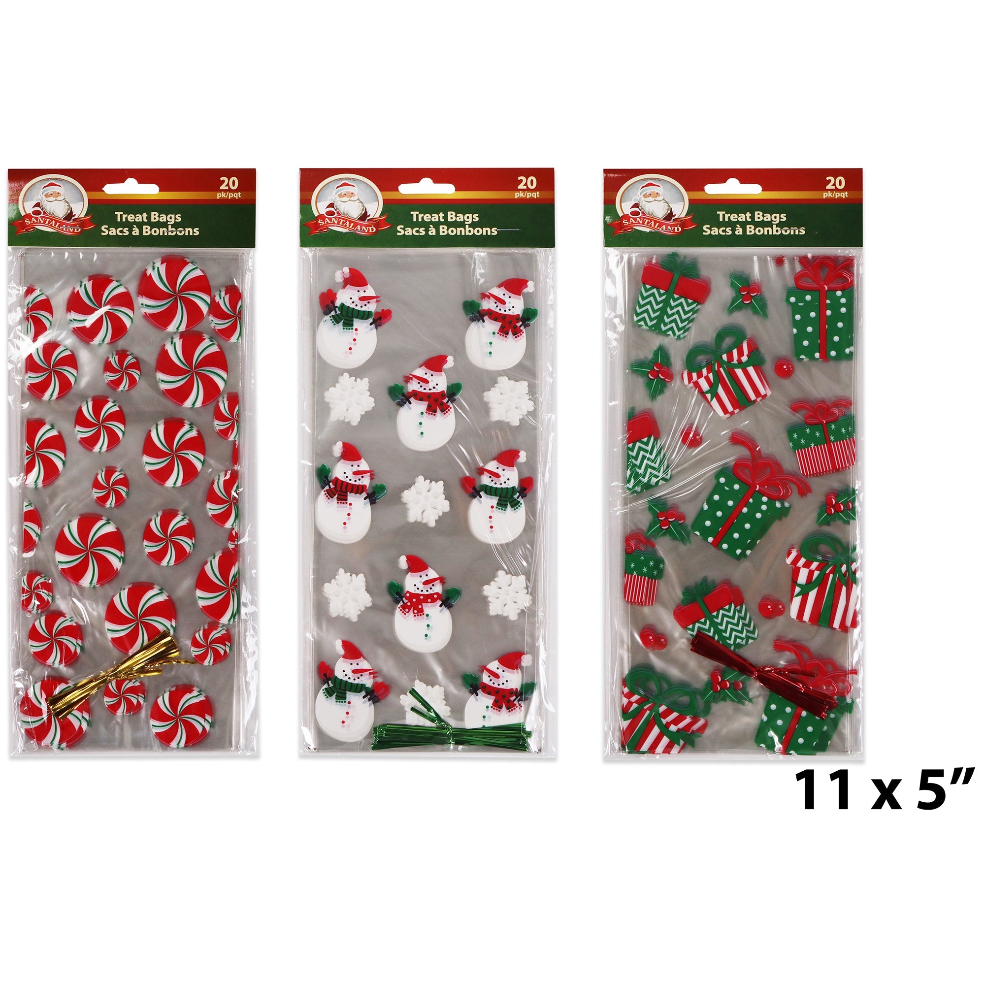 Christmas 20 Plastic Treat Bags with Twist Ties 11x5in VRT