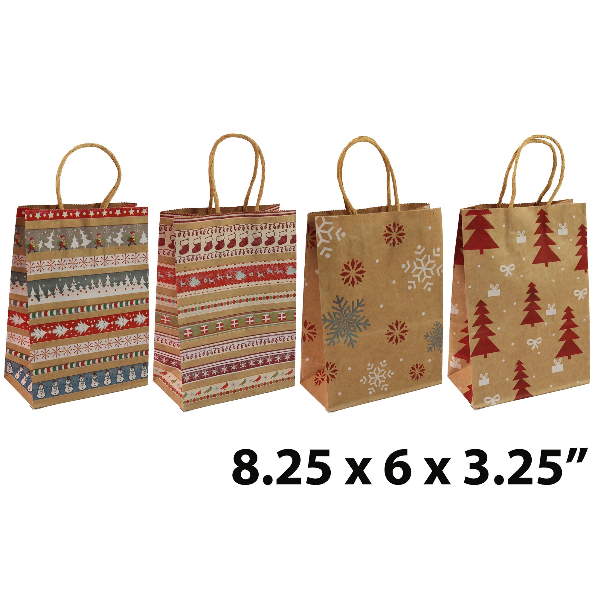 Christmas Medium Printed Kraft Gift Bag 8.25x6x3.25in VRT