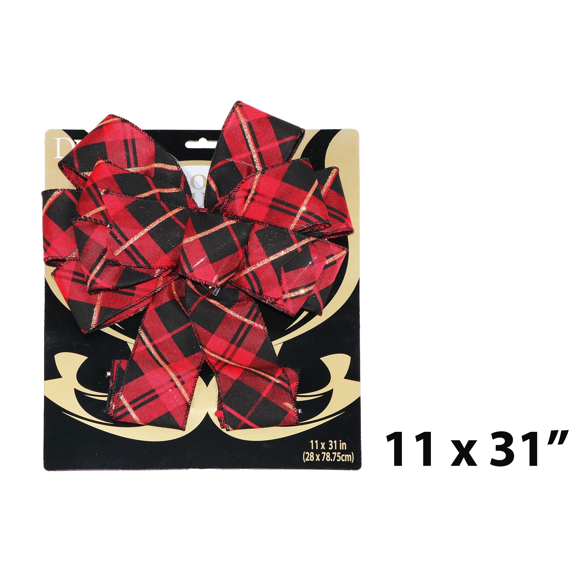 Christmas Black and Red Plaid Tree Topper Bow 11x31in