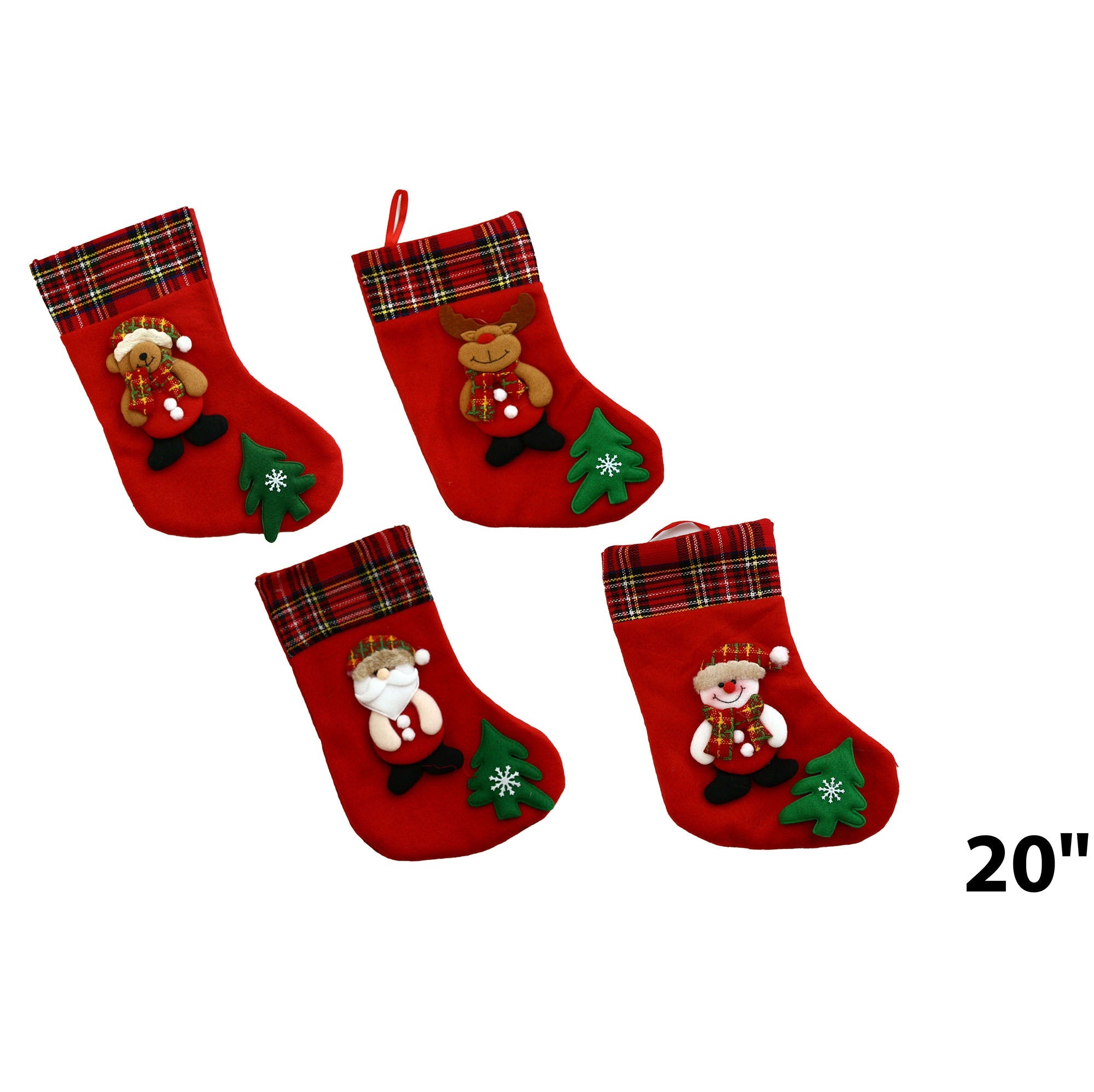 Christmas Red Stocking with Plaid Cuff 20in VRT