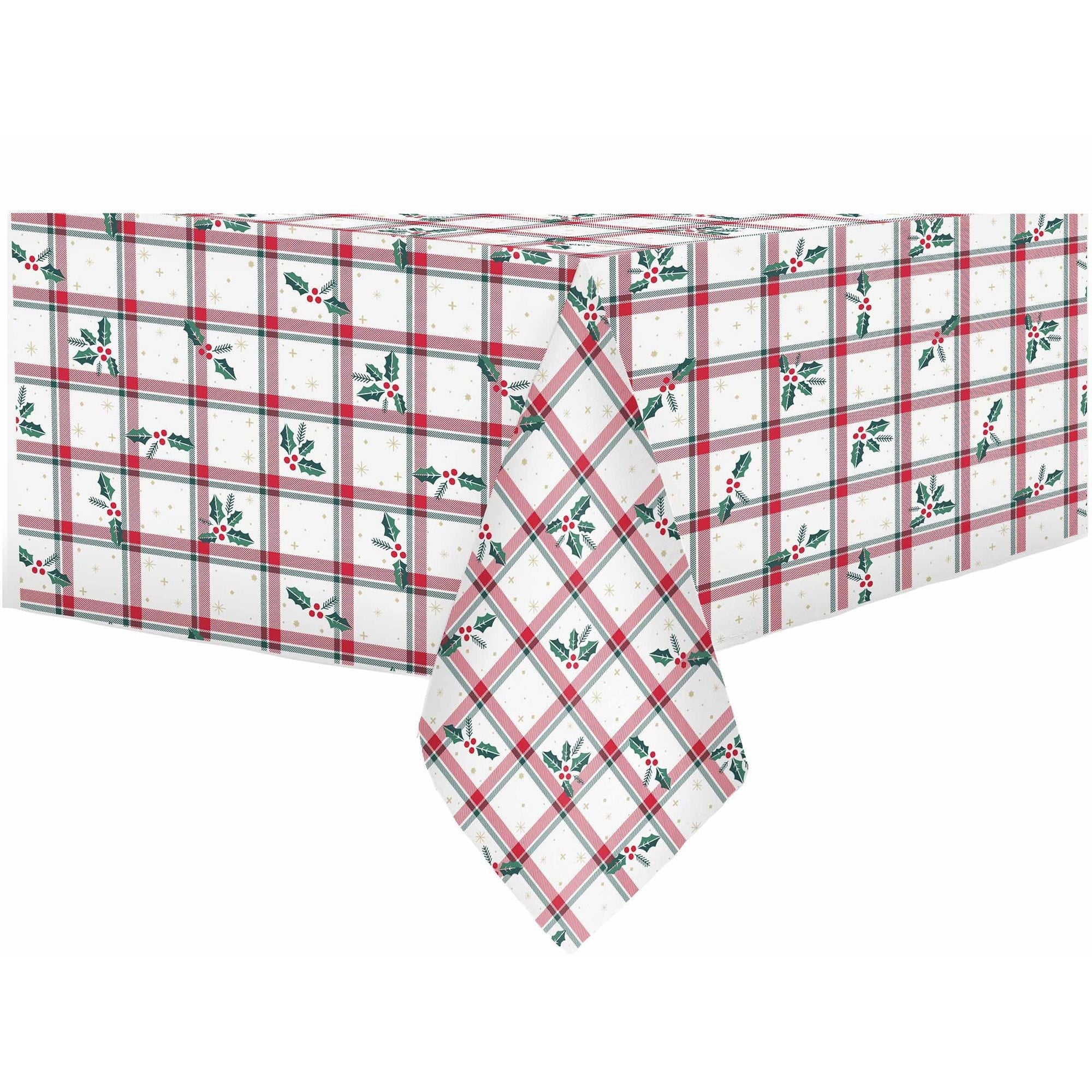 Christmas Flannel Back Printed Peva Holiday Plaid Tablecolth 60x84in (152x213cm)