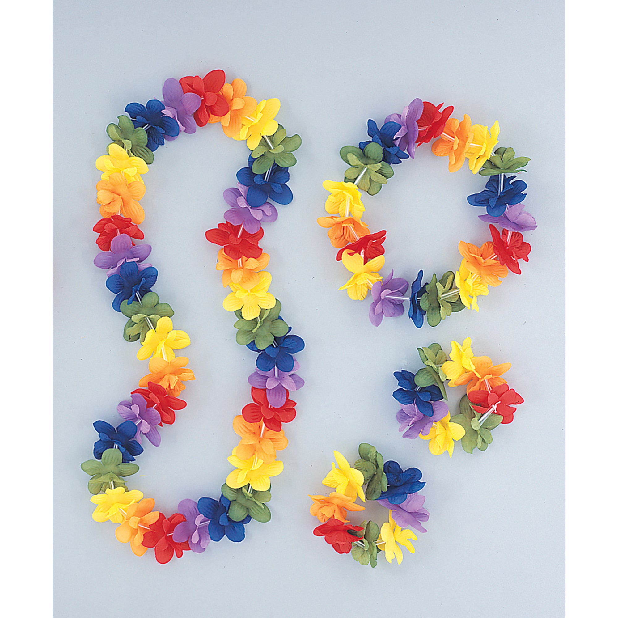 Rainbow Flower Lei Set 4pcs 1 Headband 1 Necklace 2 Bracelets