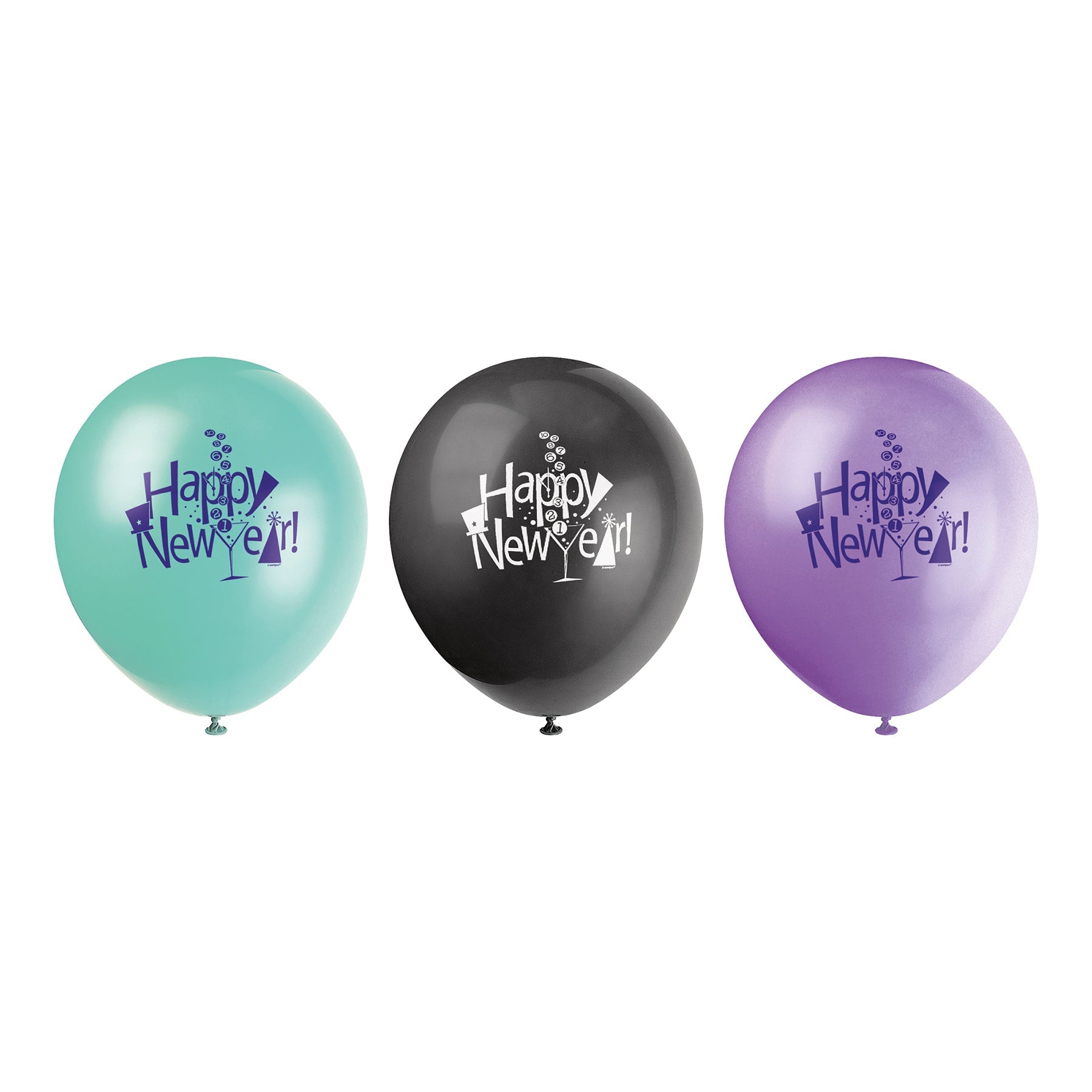 New Year 8 Printed Latex Balloons 12in