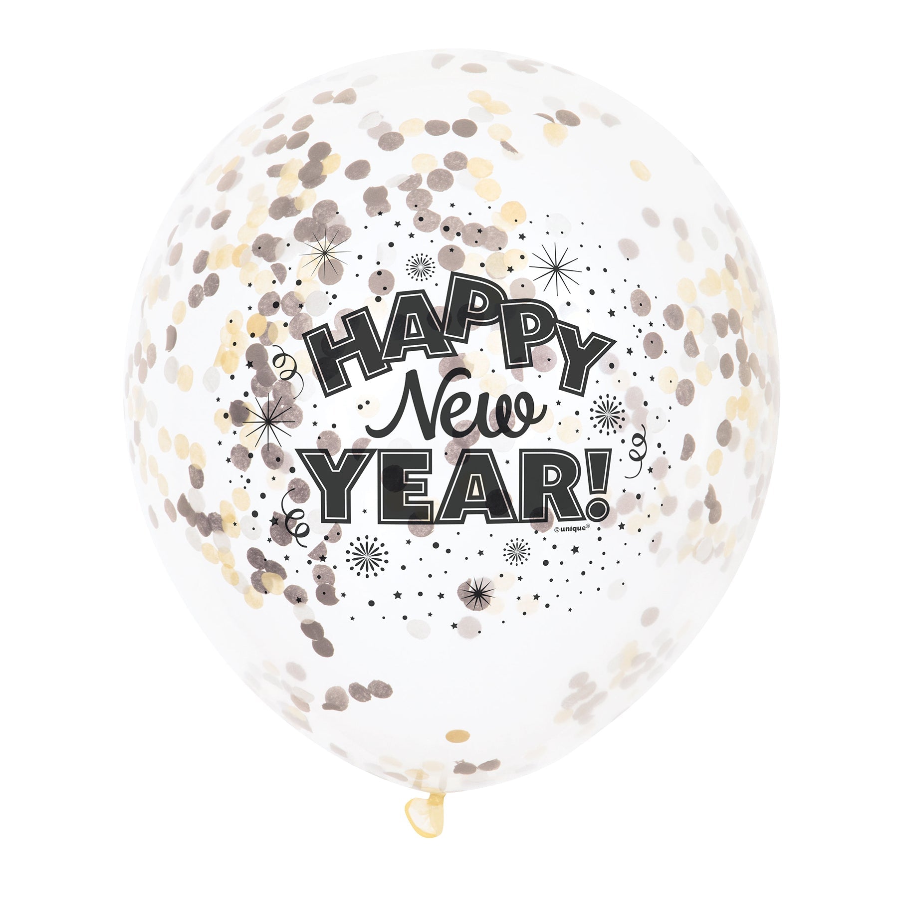 New Year 6 Clear Latex Confetti Balloons - Prefilled 12in