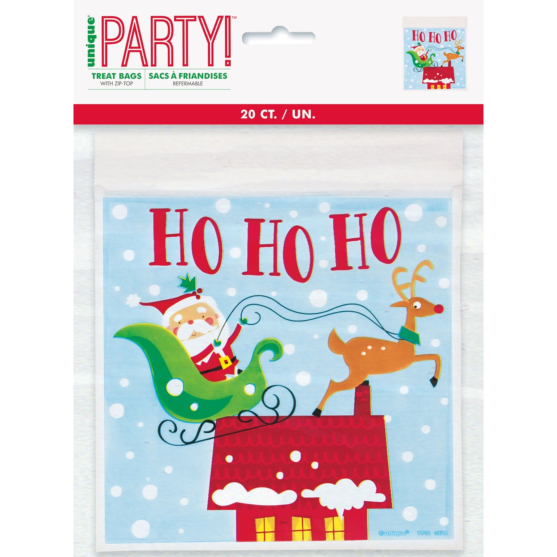 Colorful Santa Christmas 20 Zip-Top Plastic Treat Bags 6x6in