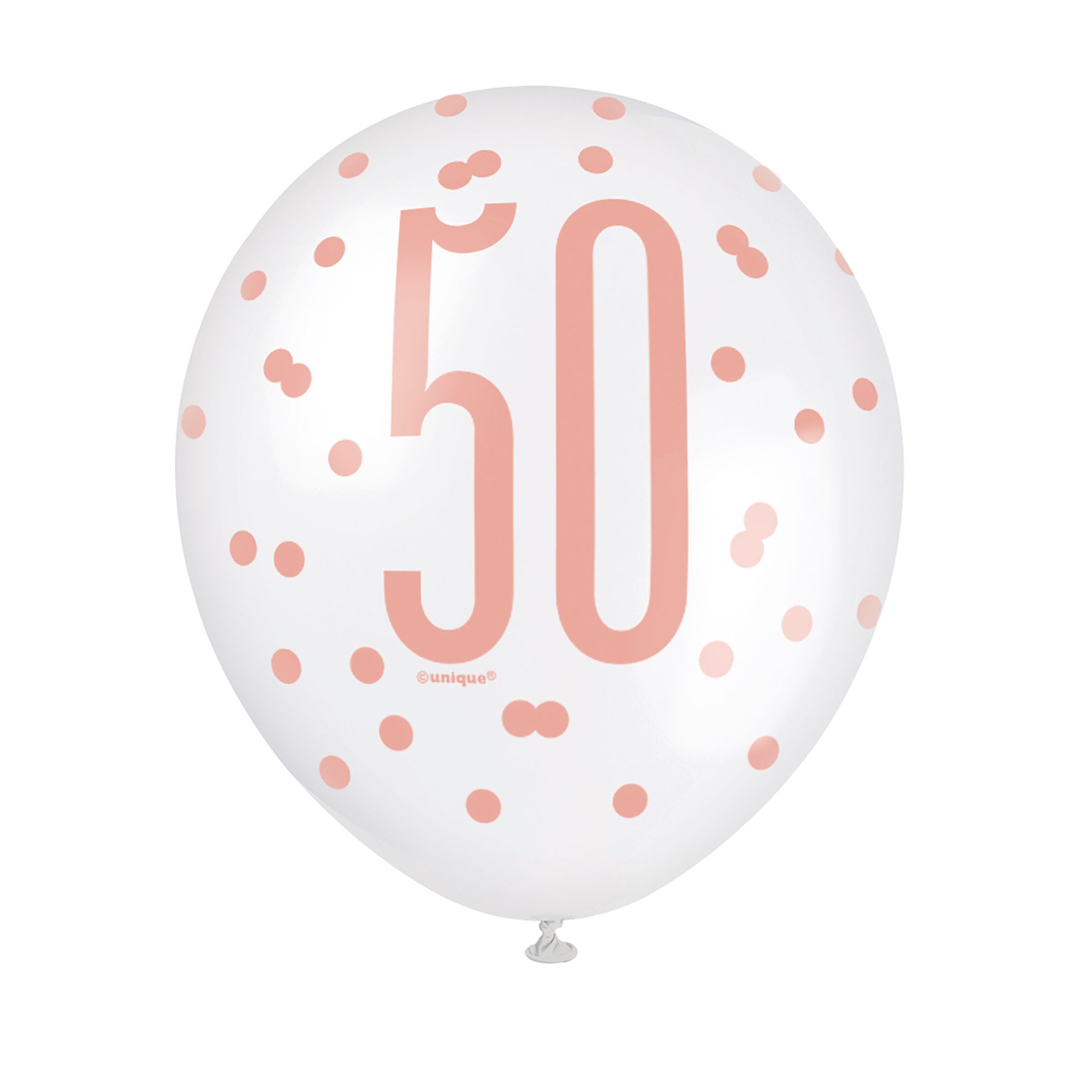 Age 50 6 Printed Latex Balloons 12in Pink and White