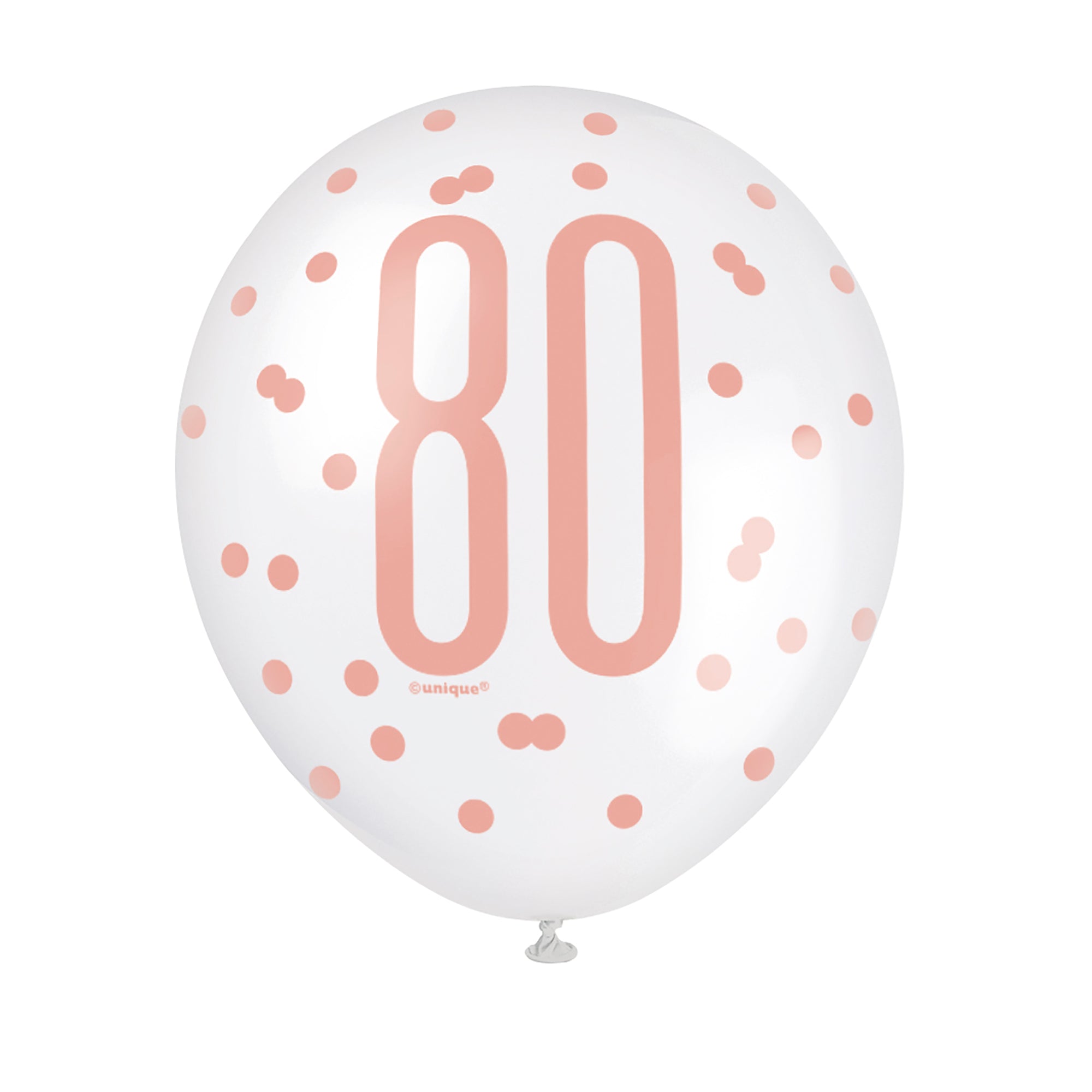 Age 80 6 Printed Latex Balloons 12in Pink and White