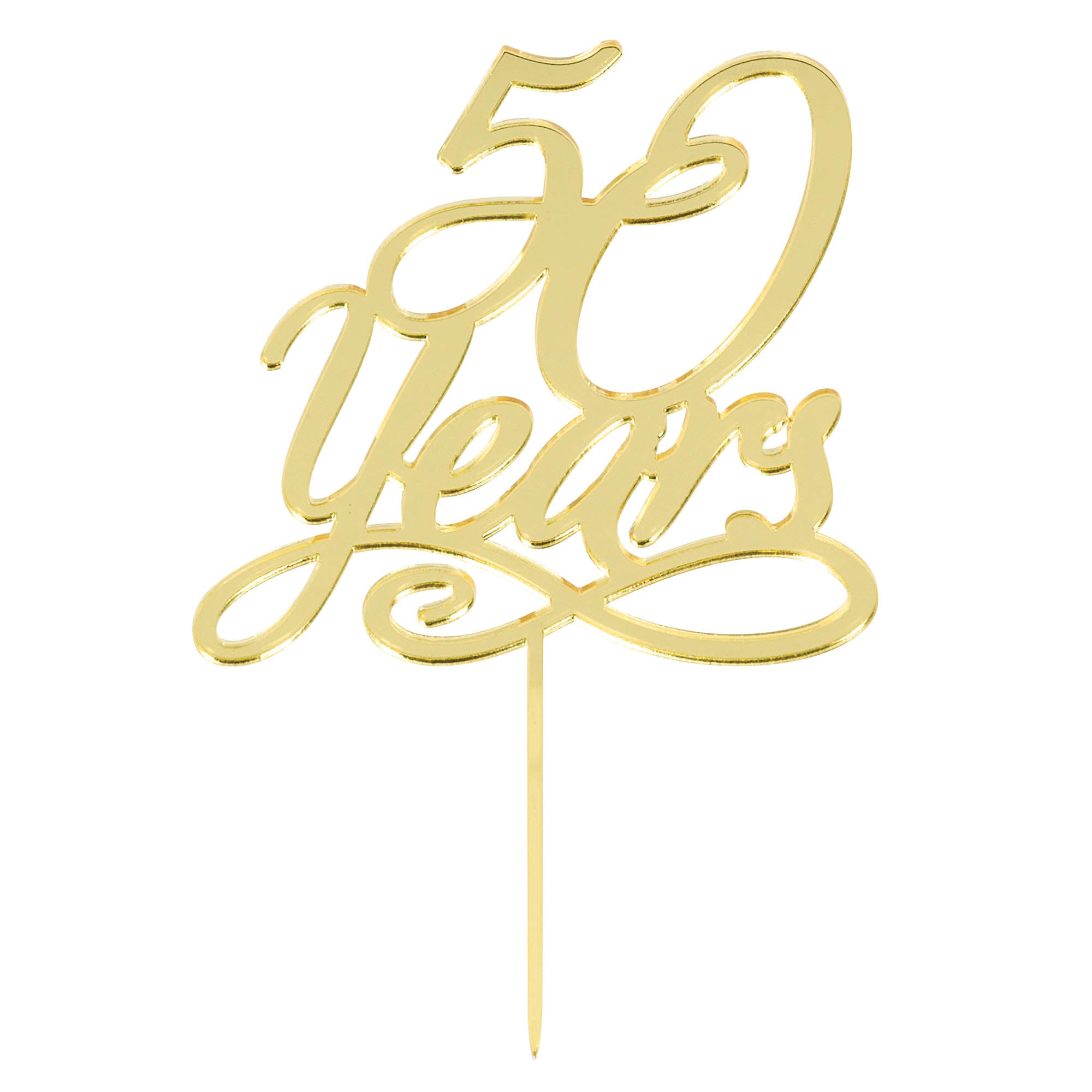 50 Years Cake Topper Mirrored Plastic  Gold   6.5x4.25in