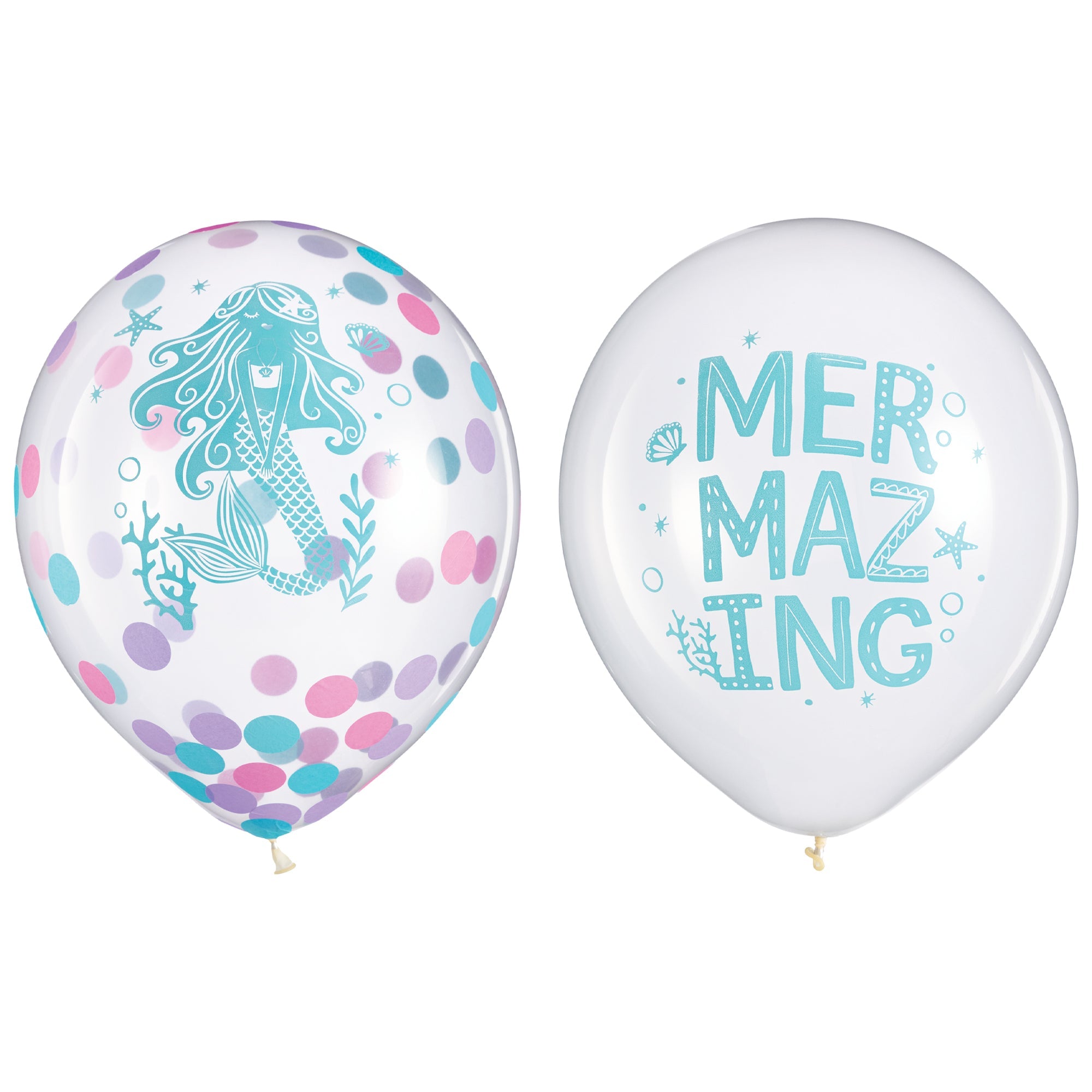 Shimmering Mermaids 6 Confettis Printed Latex Balloons  12in