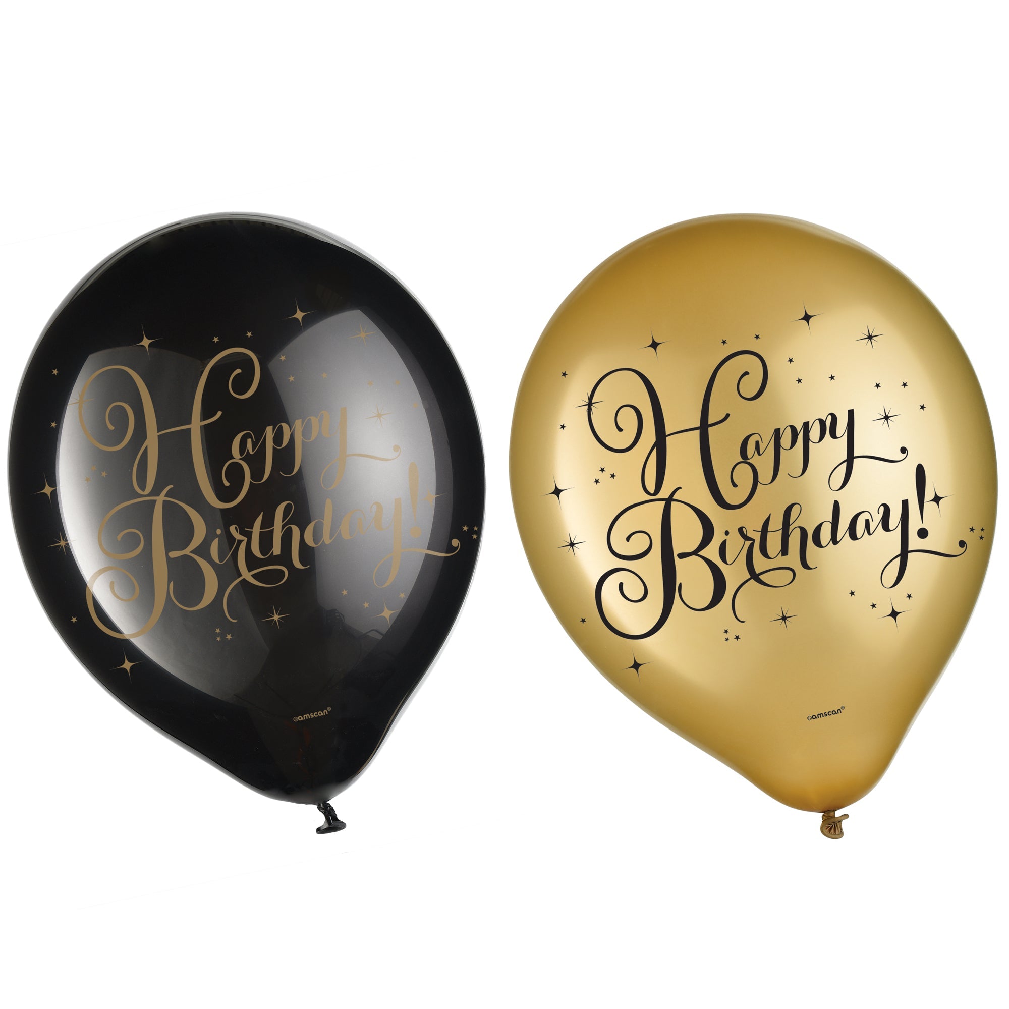 Gold Birthday 15 Printed Latex Balloons - Asst. Colors - 12in