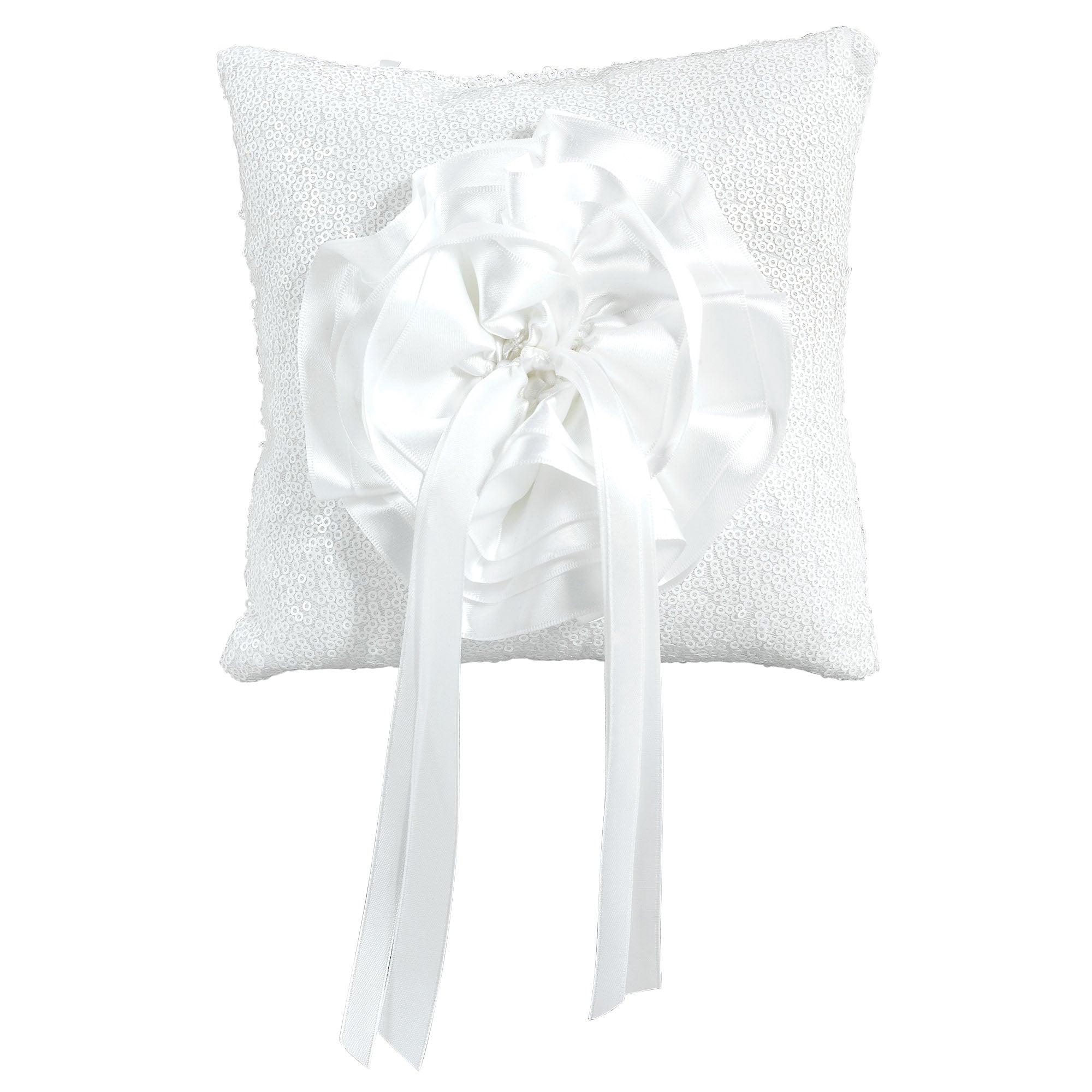 Modern Ring Pillow Fabric with Ribbon  White  8.25x8.25in
