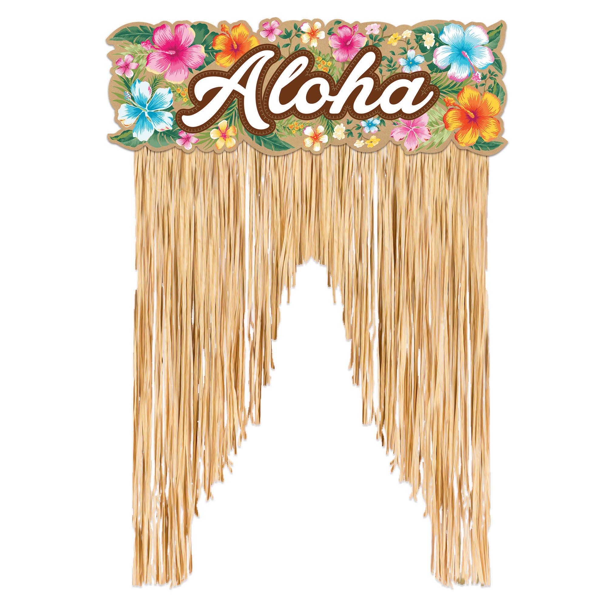 Aloha Door Curtain Paper Header with Plastic Fringe  3ft2in x4.5ft