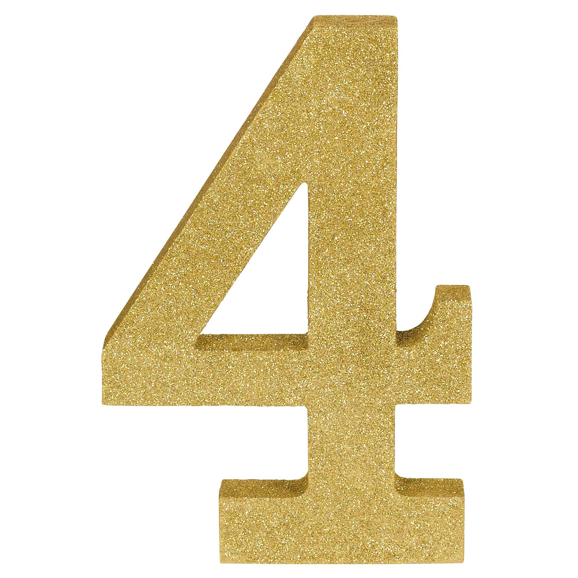 Number 4 Glitter MDF Decoration  Gold  8.875x5.875x1in