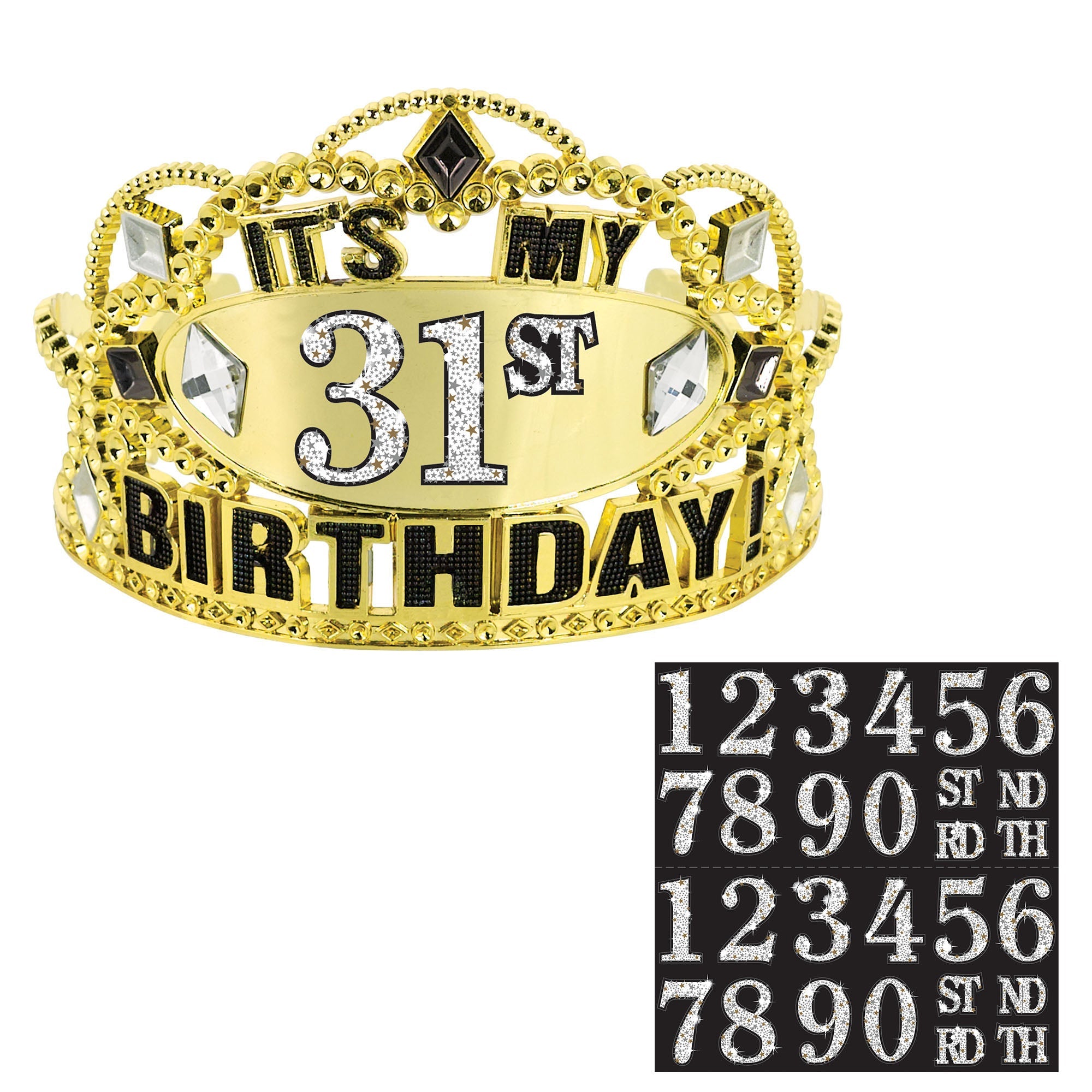 Sparkling Celebration Add-Any-Age Tiara  Electroplated Plastic  3.5x5in   28 Stickers