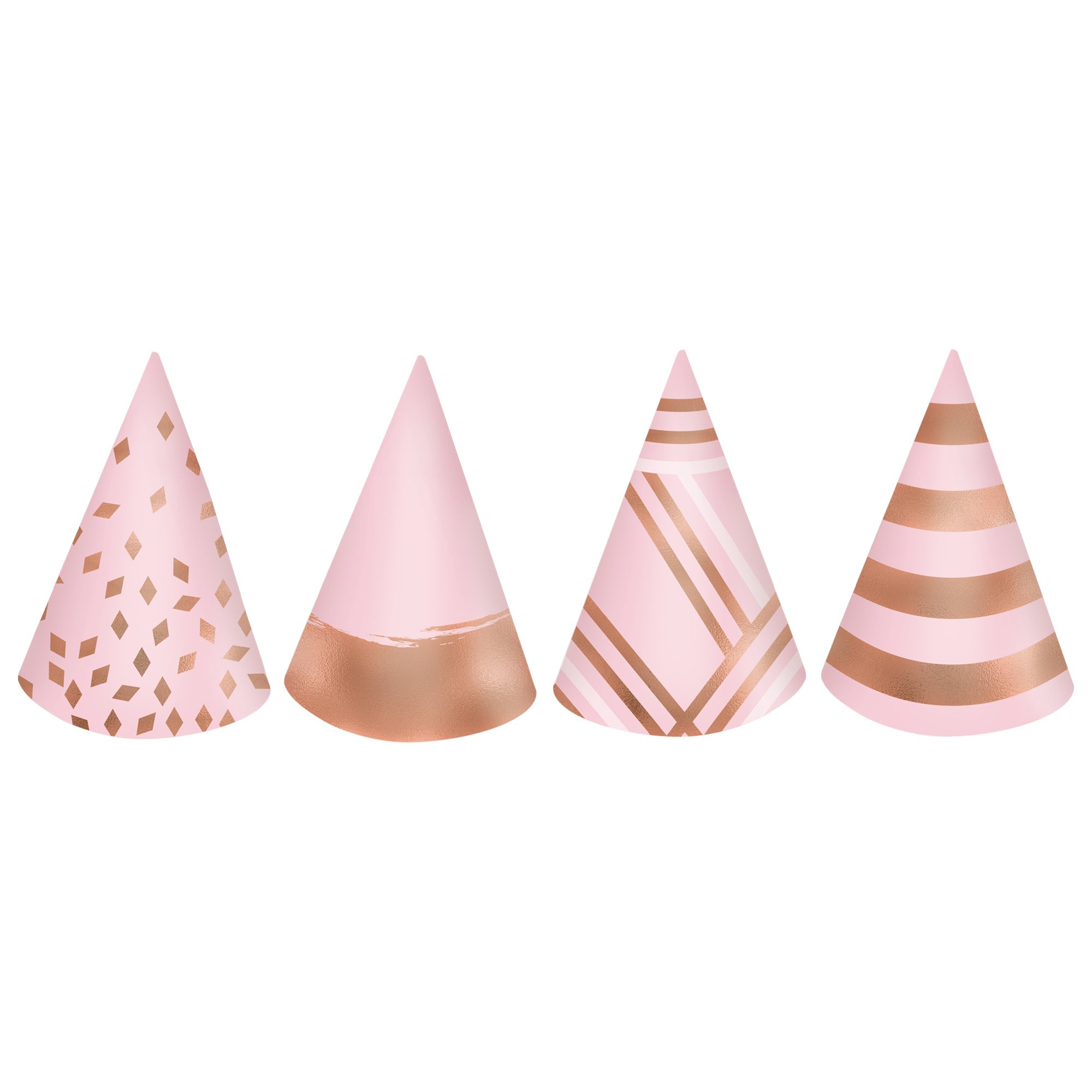 Blush Birthday 12 Mini Cone Hats  Foil  4in