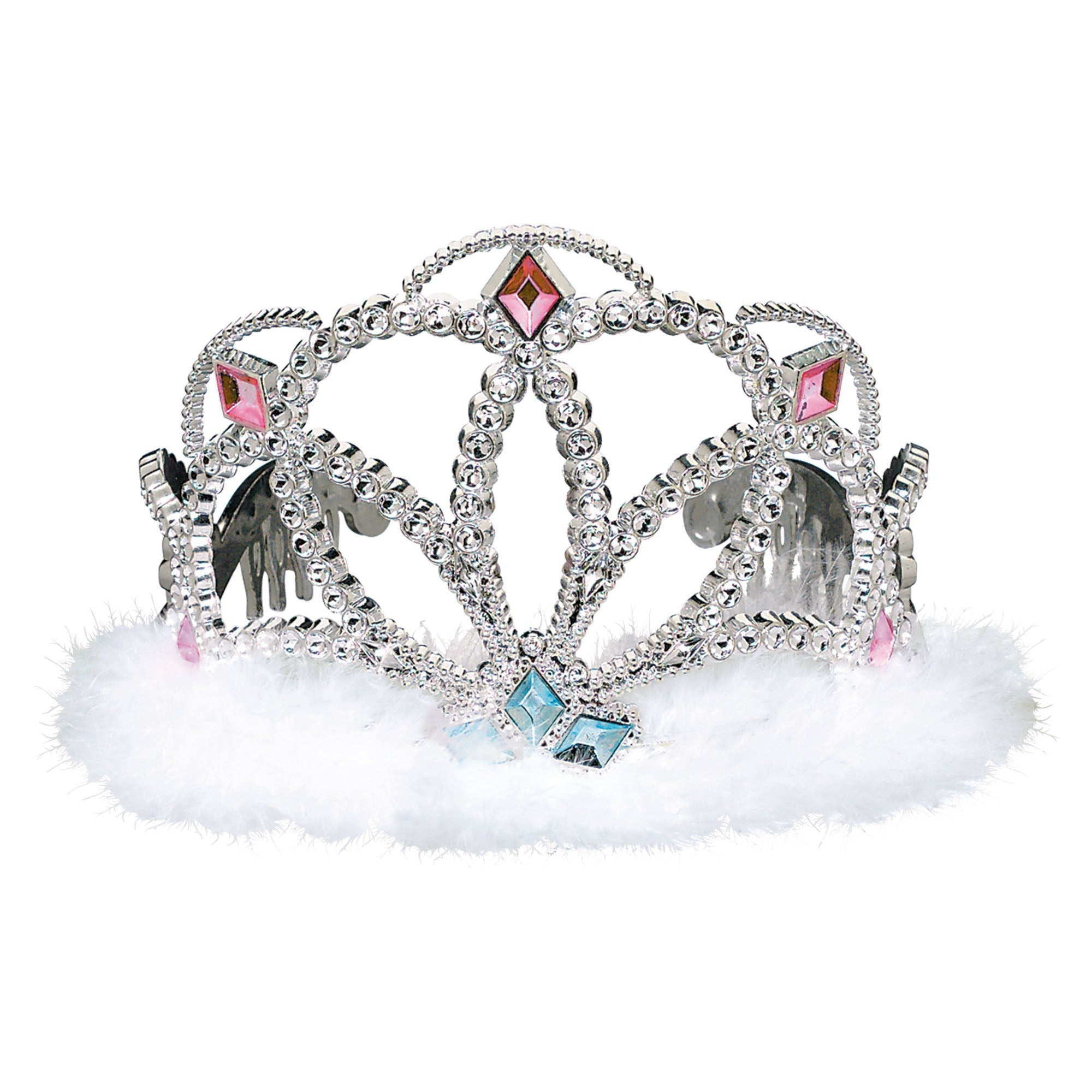 Diamond Electroplated Tiara Plastic with Marabou  3.5x4.5in