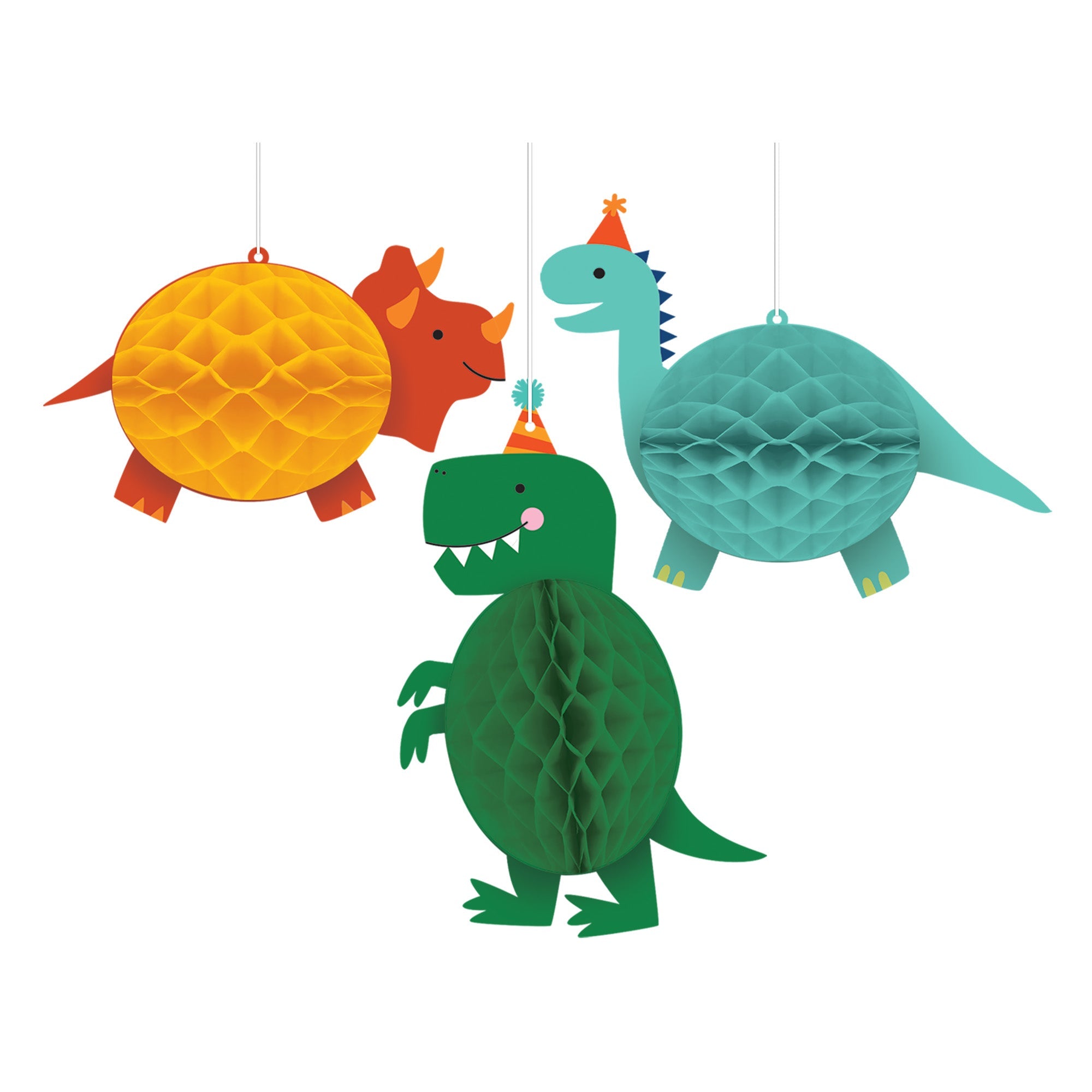 Dino-Mite Party 3 Honeycomb Hanging Decorations  Tissue & Paper Cutouts   6in to 10.875in