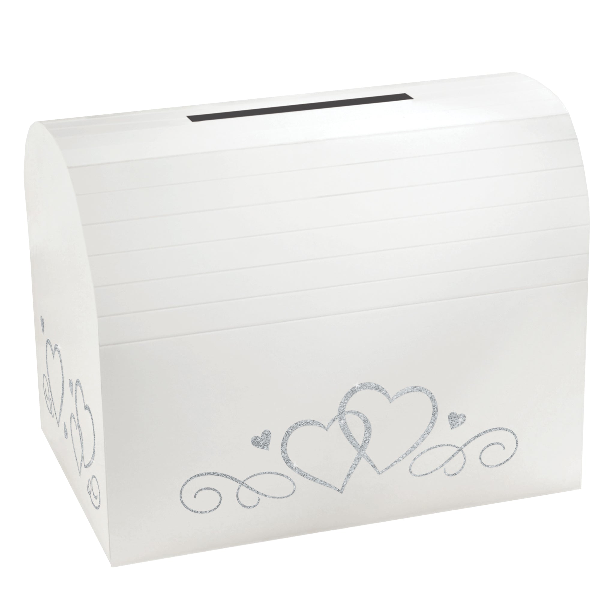 Card Holder Box Paper with Glitter  White w/Silver Hearts  12x15x10in Assembled