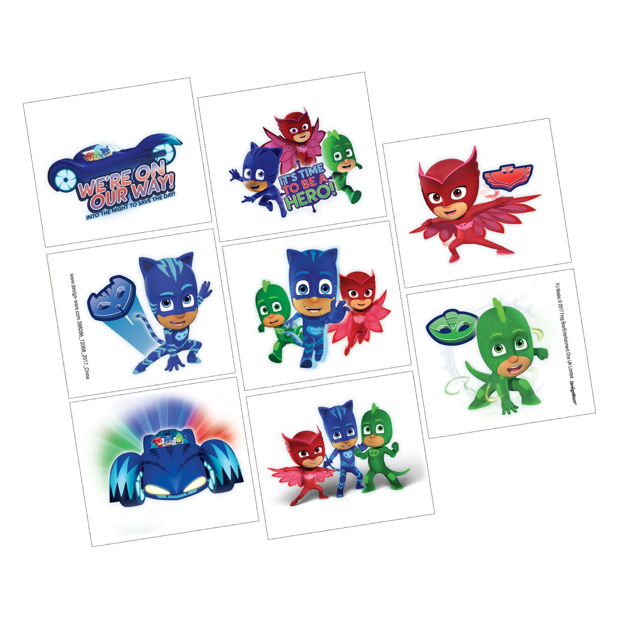 PJ Masks 8 Tattoos Favors  2x1.75in