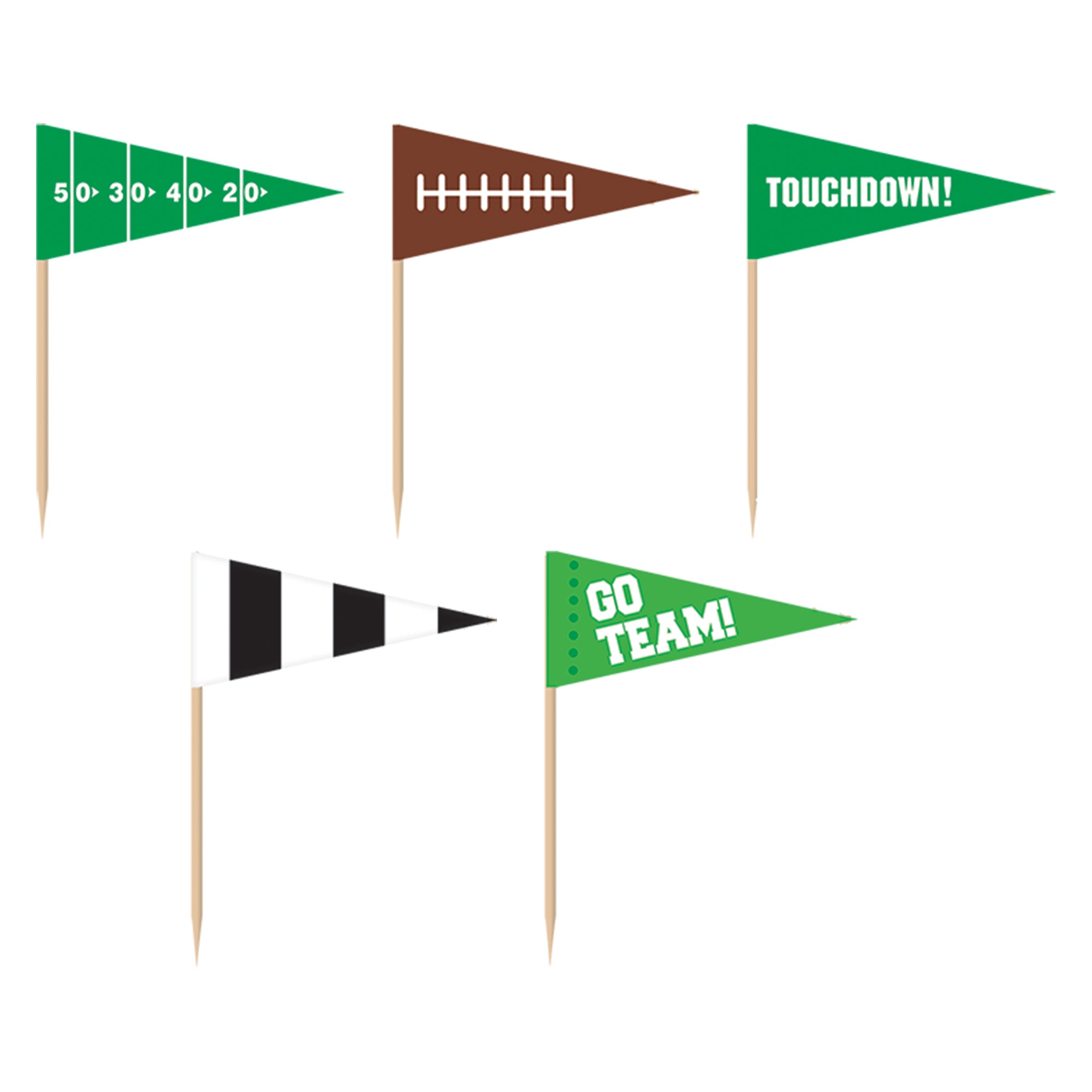 Football 36 Flag Picks Wood & Paper  2.5in