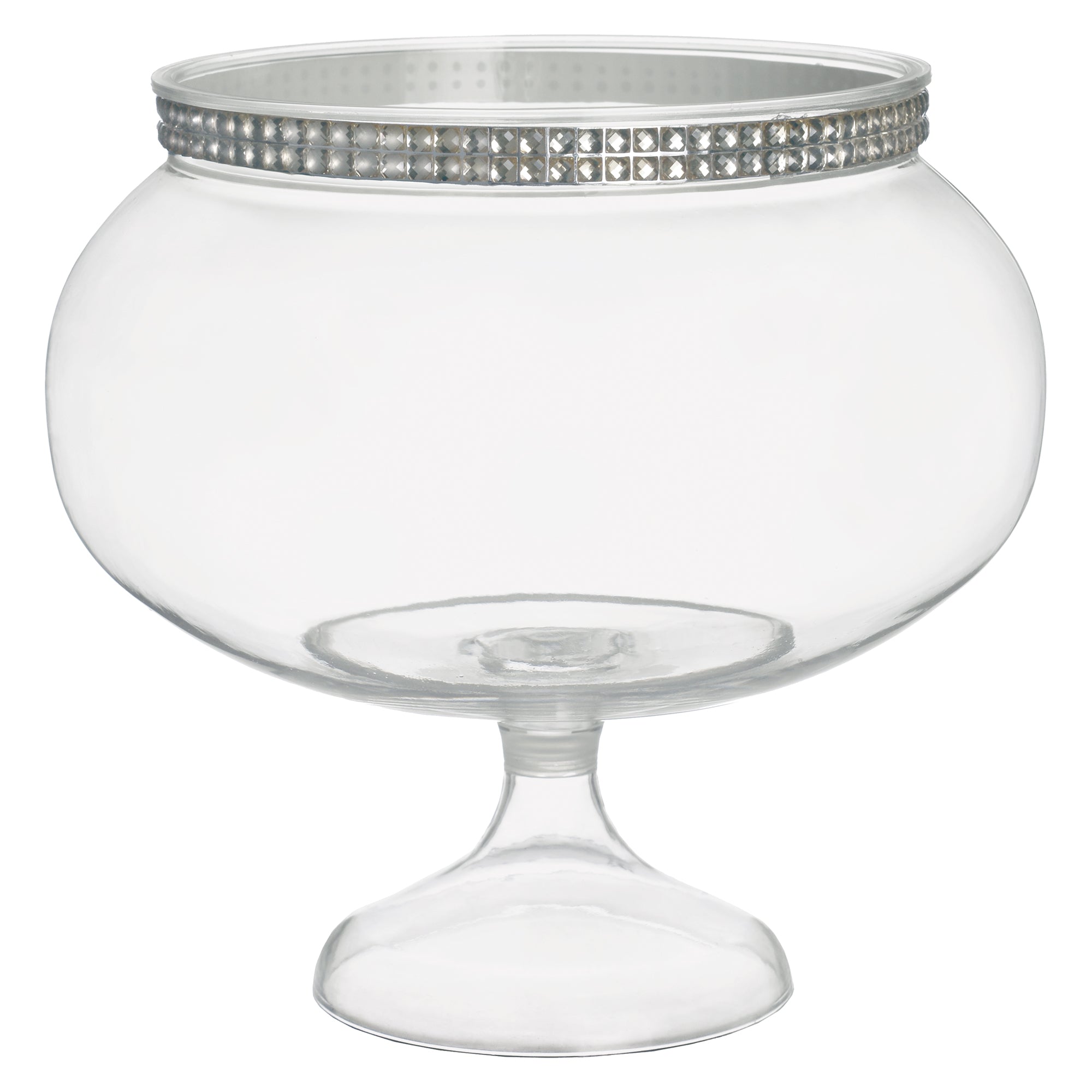 Short Round Pedestal Jar  Plastic with Gems  Clear  6.25in