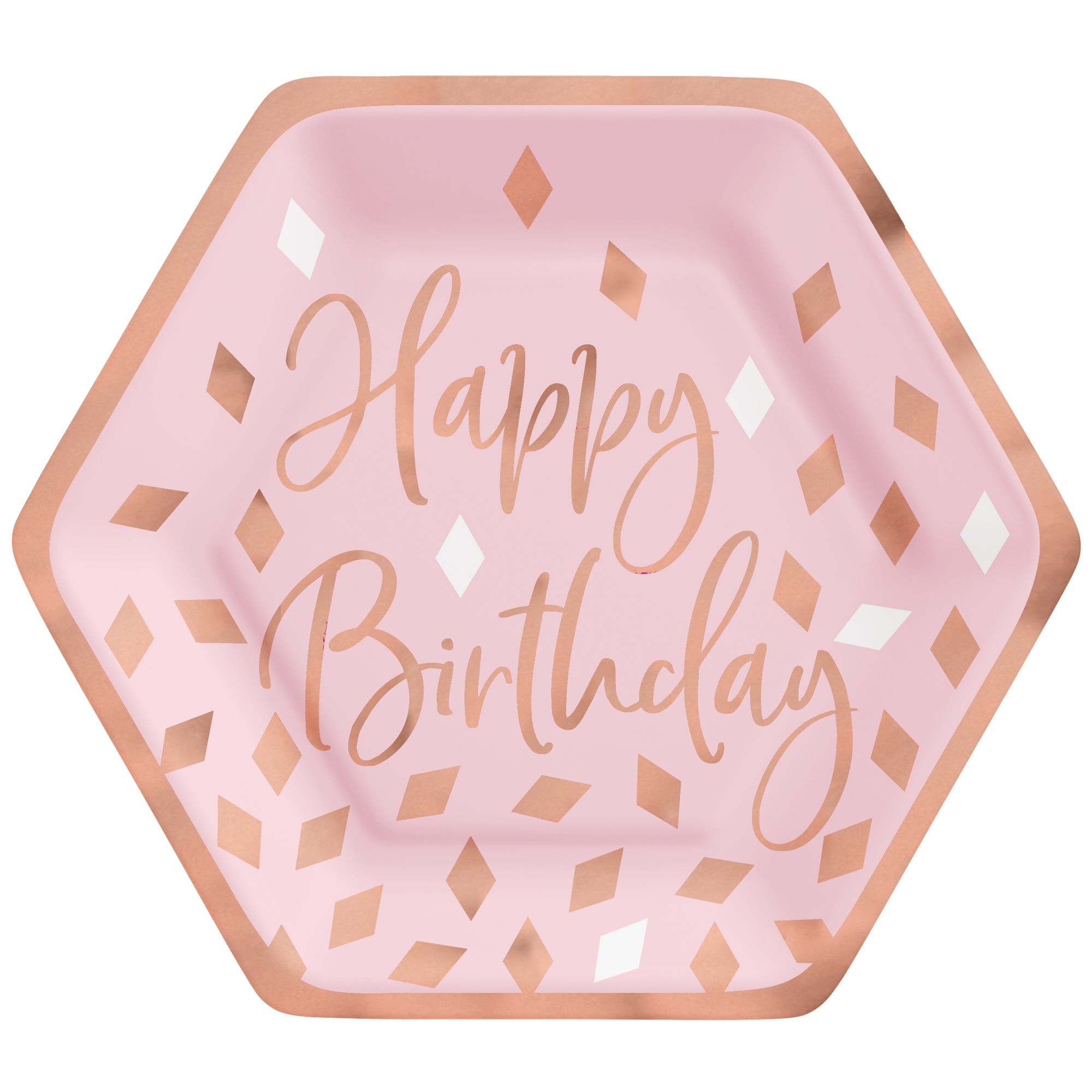 Blush Birthday 8 Hexagon Paper Plates  7in