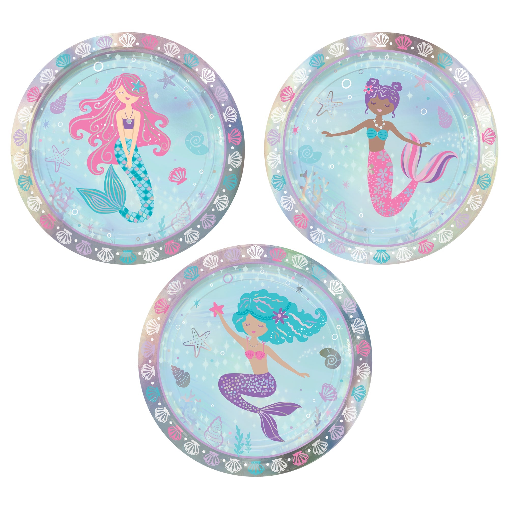 Shimmering Mermaids 8 Iridescent Rnd. Paper Plates Asst.   7in