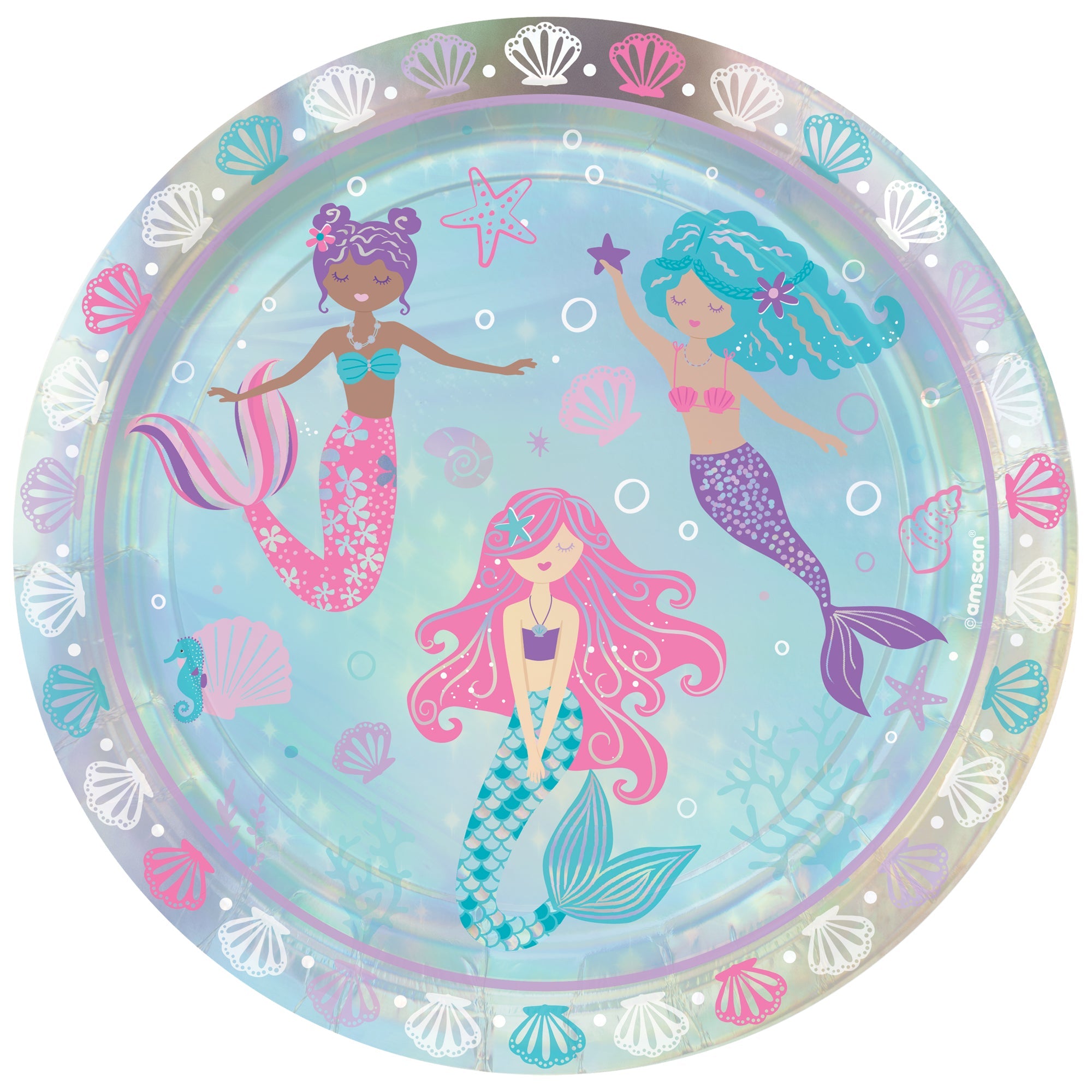 Shimmering Mermaids 8 Iridescent Rnd Paper Plates  9in