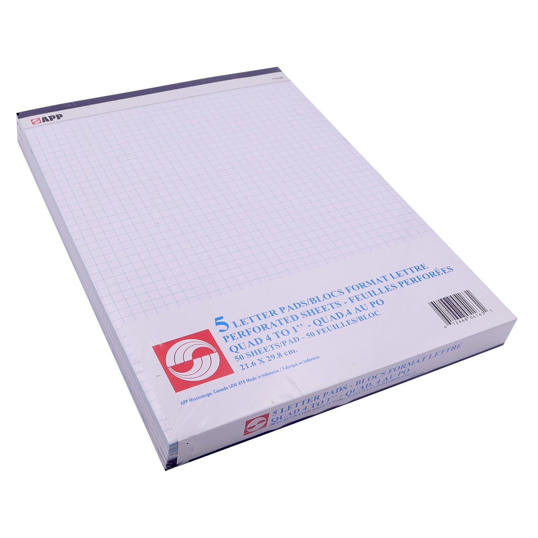 APP 5 Perforated Writing Pads Quad 4-1in 50 Sheets/Pad 8.5x11in