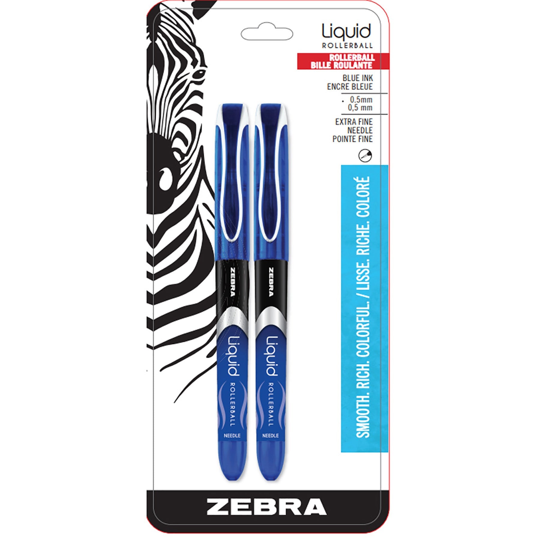 Zebra 2 Liquid Rollerball Pens Blue Ink 0.5mm