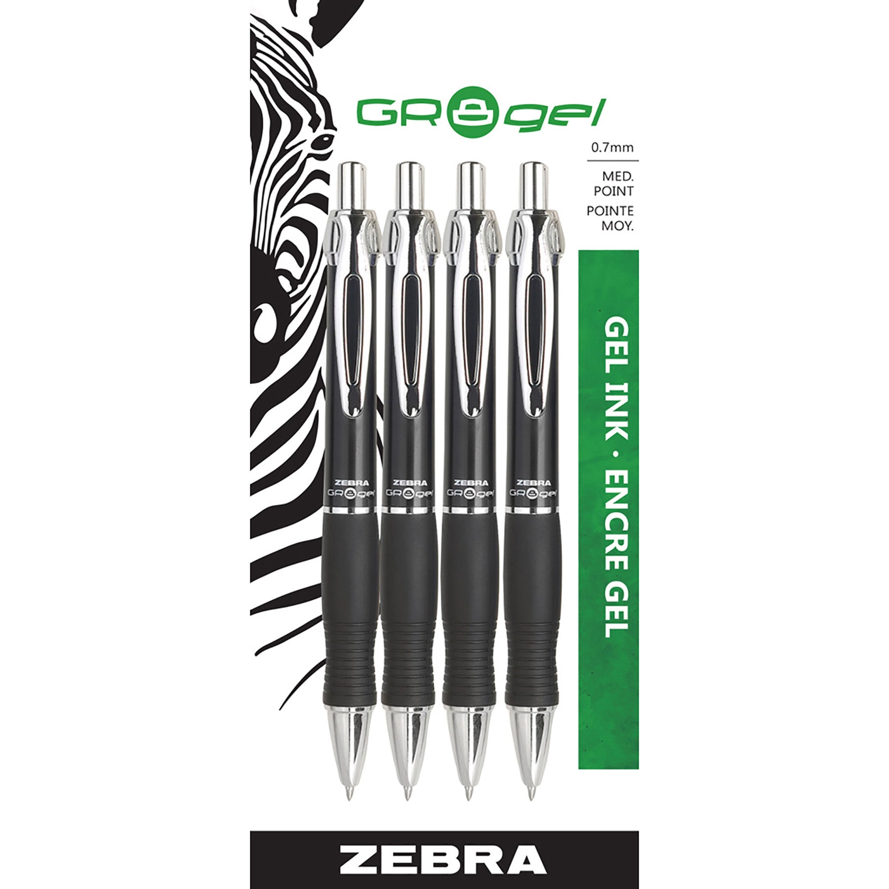 Zebra 4 Gel Pens Black Ink 0.7mm