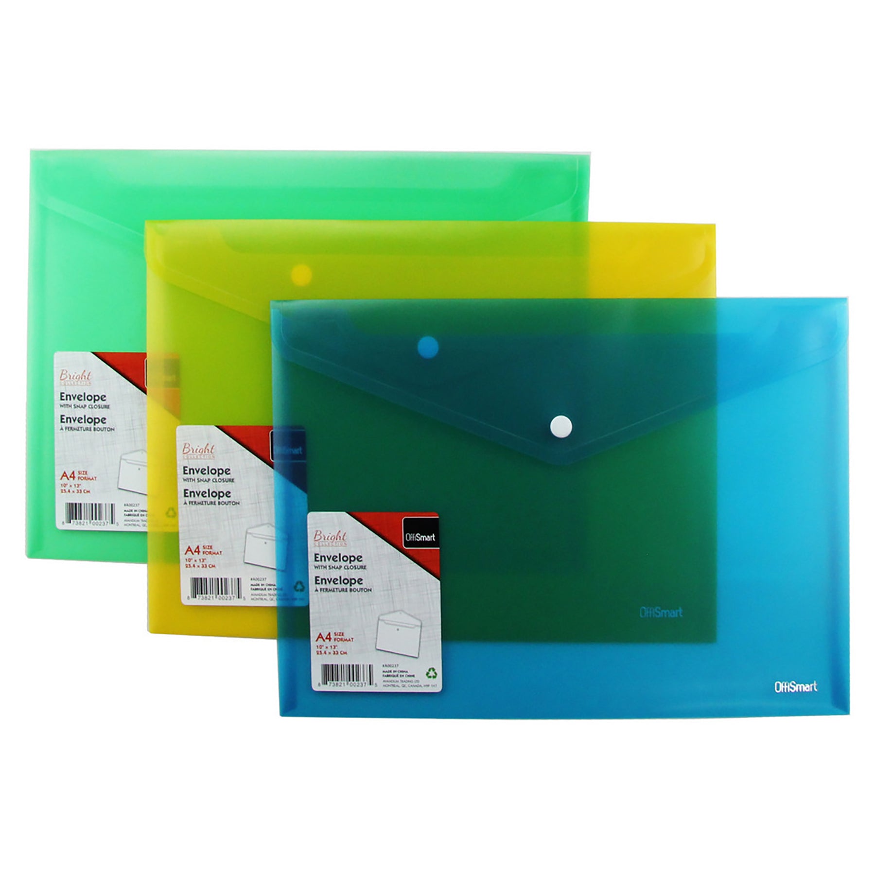 Offismart Envelope Horizontal Snap Closure Plastic 13x9.25in