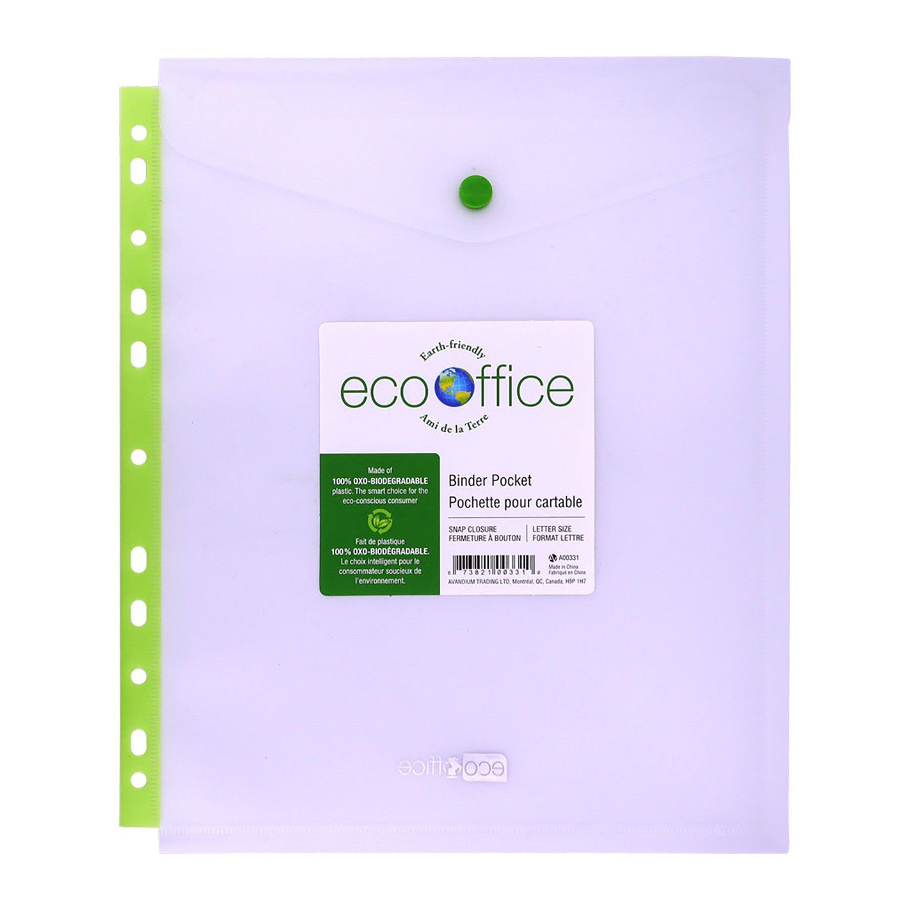 EcoOffice Binder Pocket with Snap Top Load Plastic 11.5x9.75in